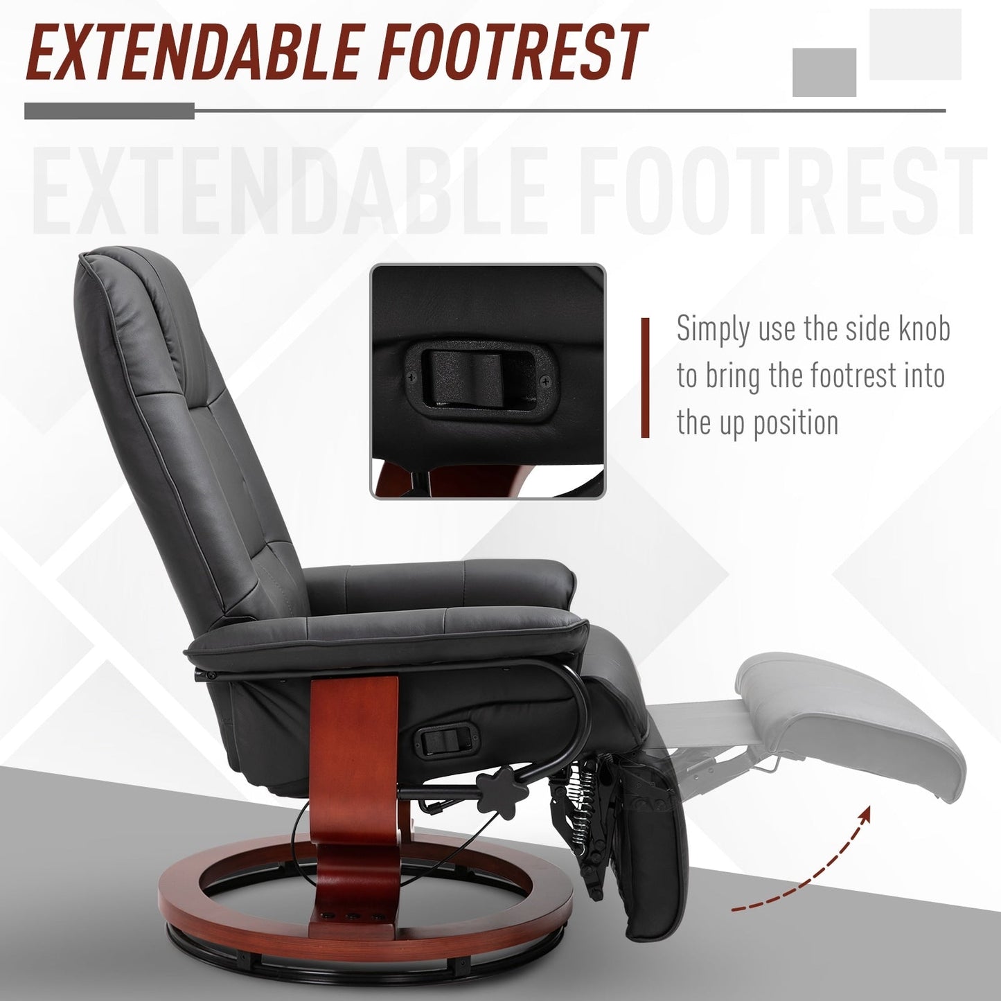 Fauteuil inclinable pivotant à base manuelle réglable en simili cuir avec repose-pieds confortable et relaxant de la marque HomCom
