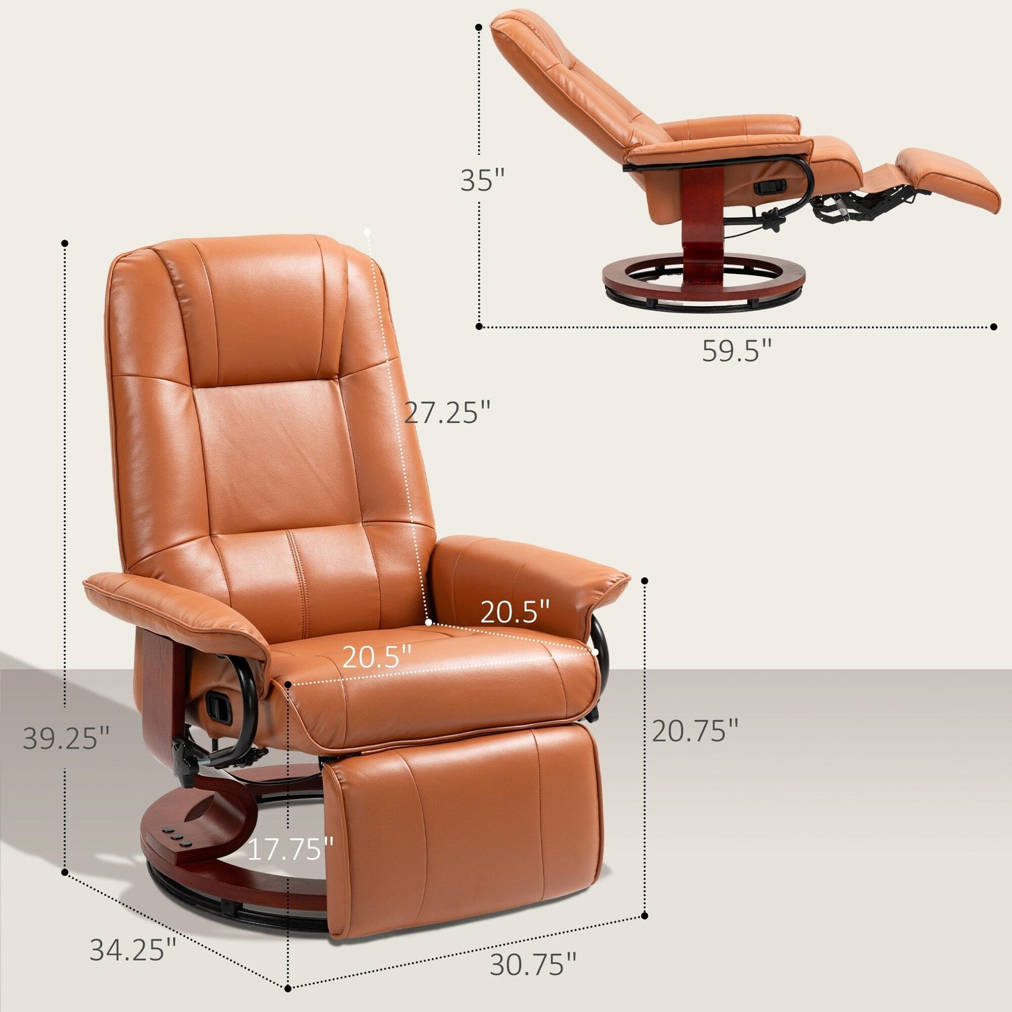 Fauteuil inclinable pivotant à base manuelle réglable en simili cuir avec repose-pieds confortable et relaxant de la marque HomCom