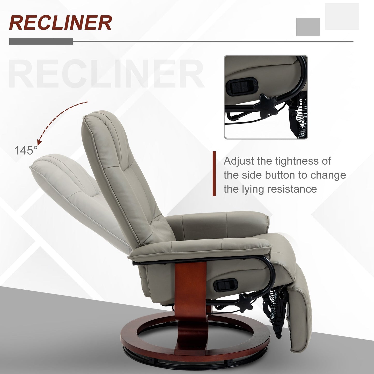 Fauteuil inclinable pivotant à base manuelle réglable en simili cuir avec repose-pieds confortable et relaxant de la marque HomCom