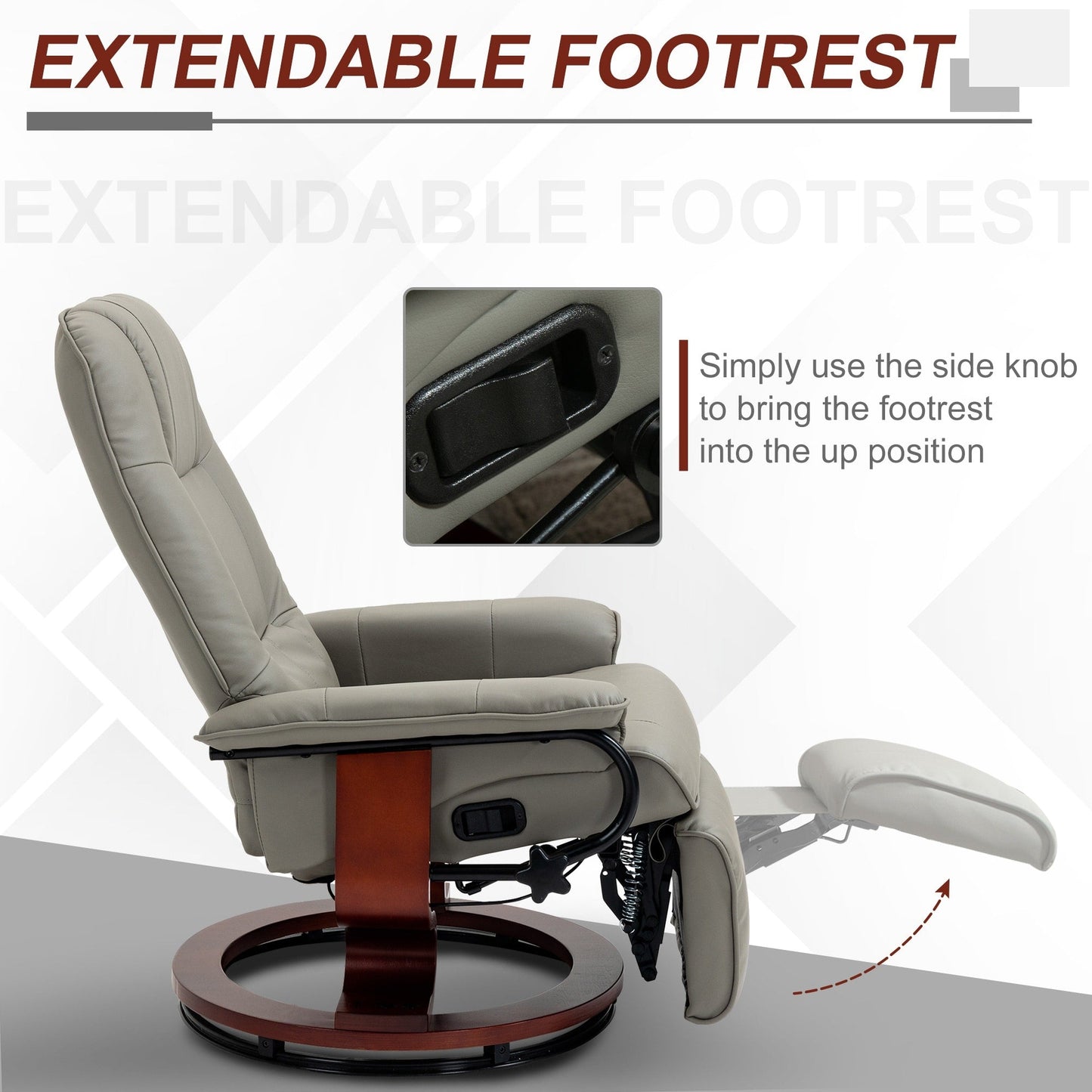 Fauteuil inclinable pivotant à base manuelle réglable en simili cuir avec repose-pieds confortable et relaxant de la marque HomCom