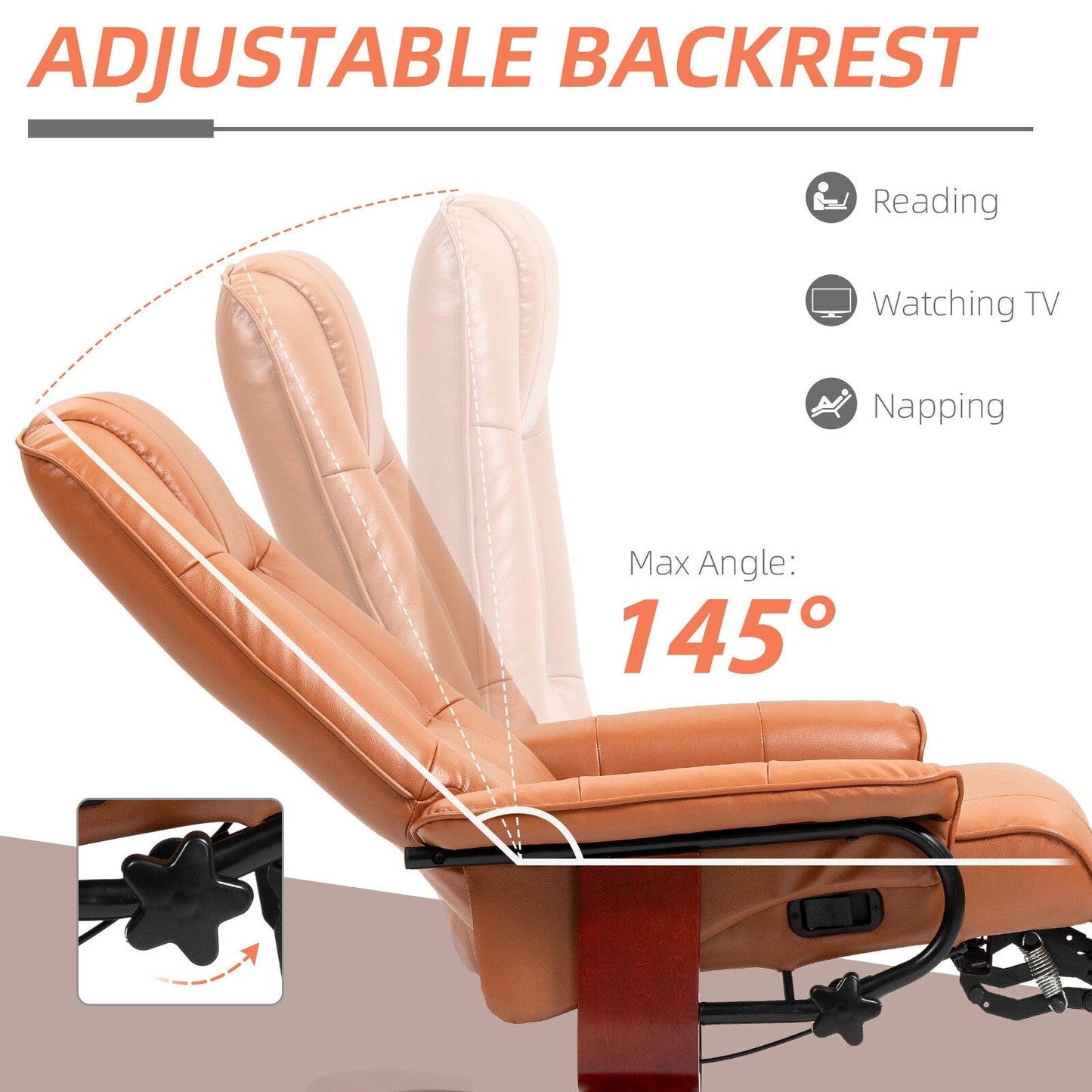 Fauteuil inclinable pivotant à base manuelle réglable en simili cuir avec repose-pieds confortable et relaxant de la marque HomCom