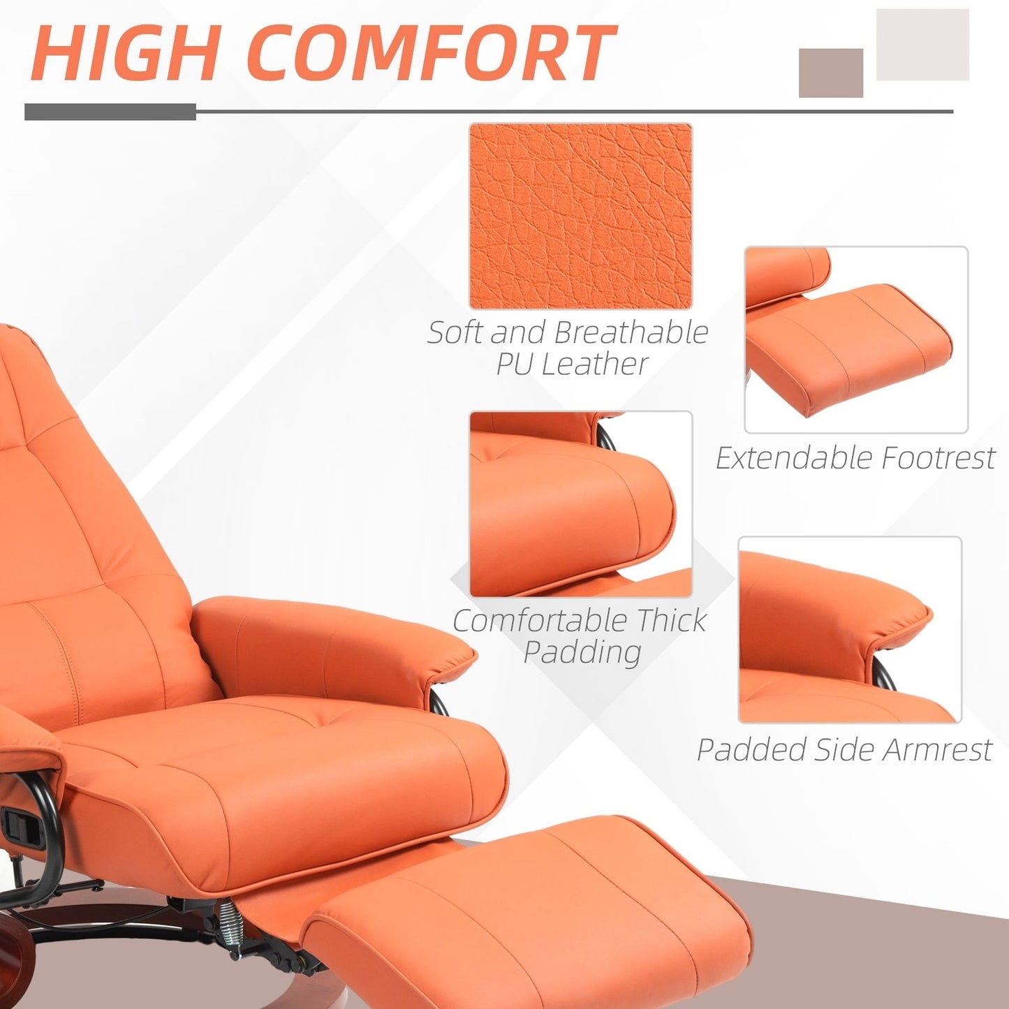 Fauteuil inclinable pivotant à base manuelle réglable en simili cuir avec repose-pieds confortable et relaxant de la marque HomCom