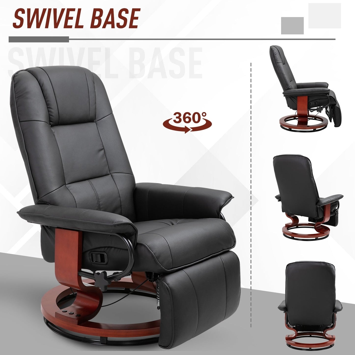 Fauteuil inclinable pivotant à base manuelle réglable en simili cuir avec repose-pieds confortable et relaxant de la marque HomCom