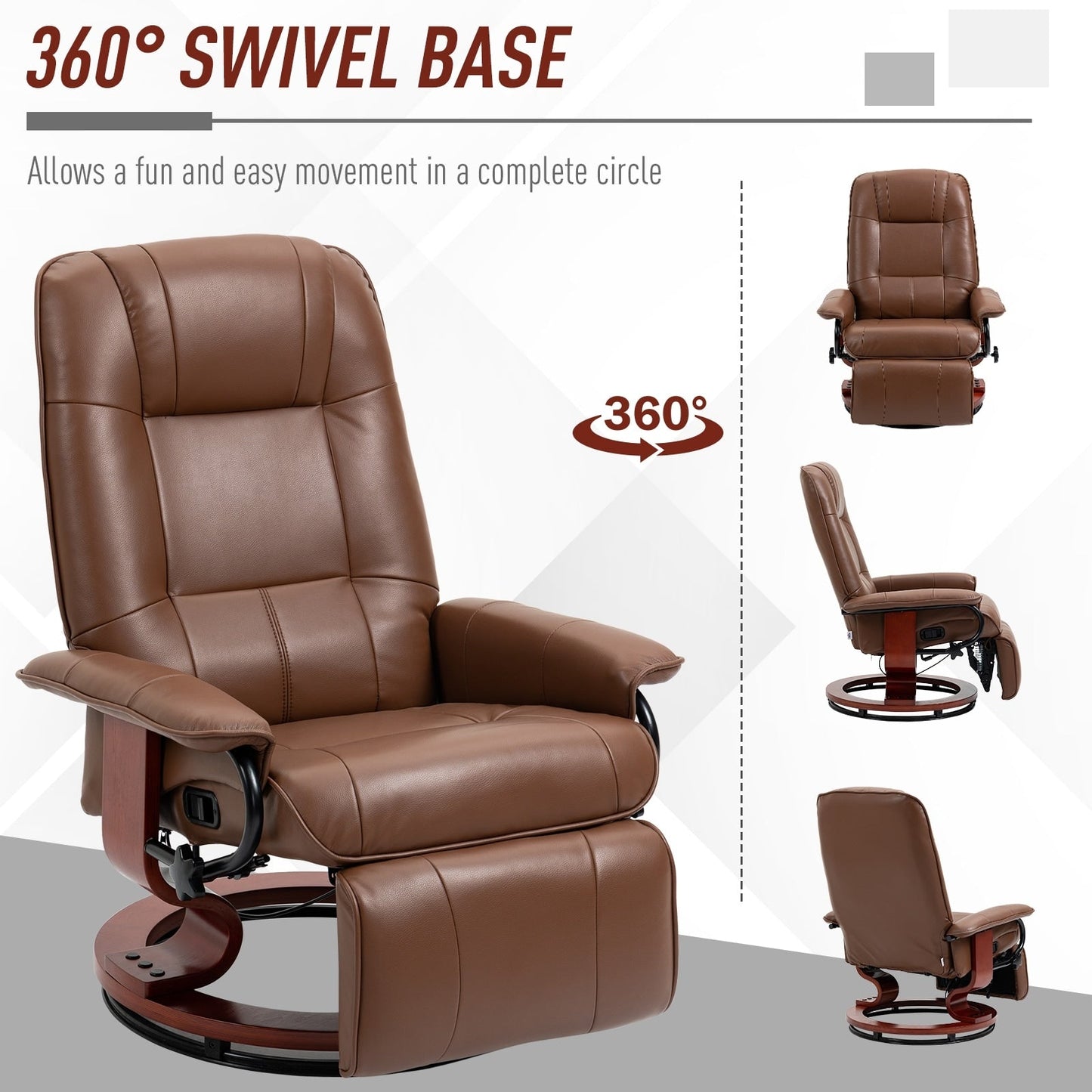 Fauteuil inclinable pivotant à base manuelle réglable en simili cuir avec repose-pieds confortable et relaxant de la marque HomCom