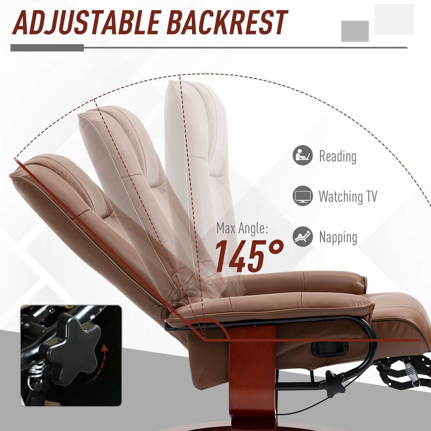Fauteuil inclinable pivotant à base manuelle réglable en simili cuir avec repose-pieds confortable et relaxant de la marque HomCom