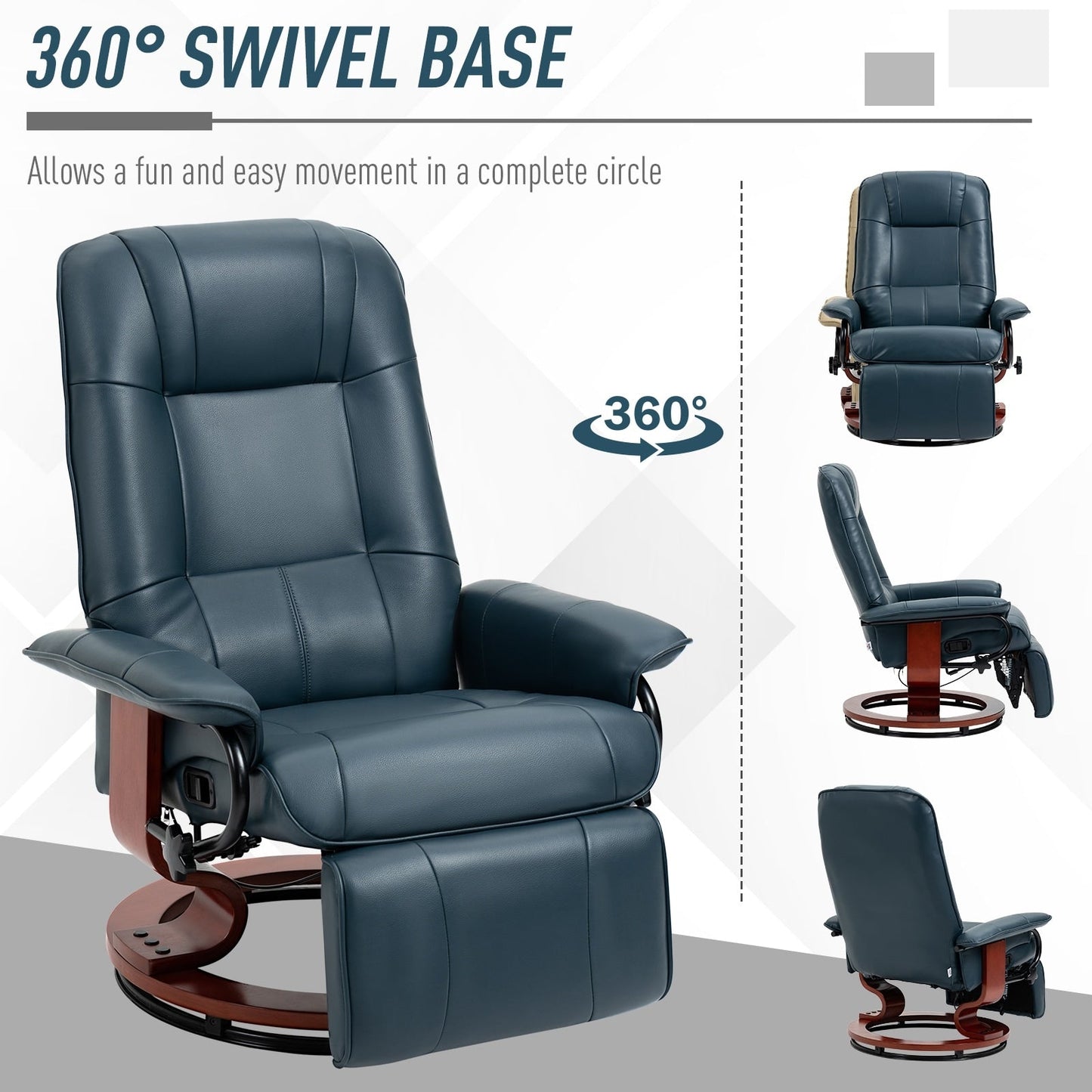 Fauteuil inclinable pivotant à base manuelle réglable en simili cuir avec repose-pieds confortable et relaxant de la marque HomCom
