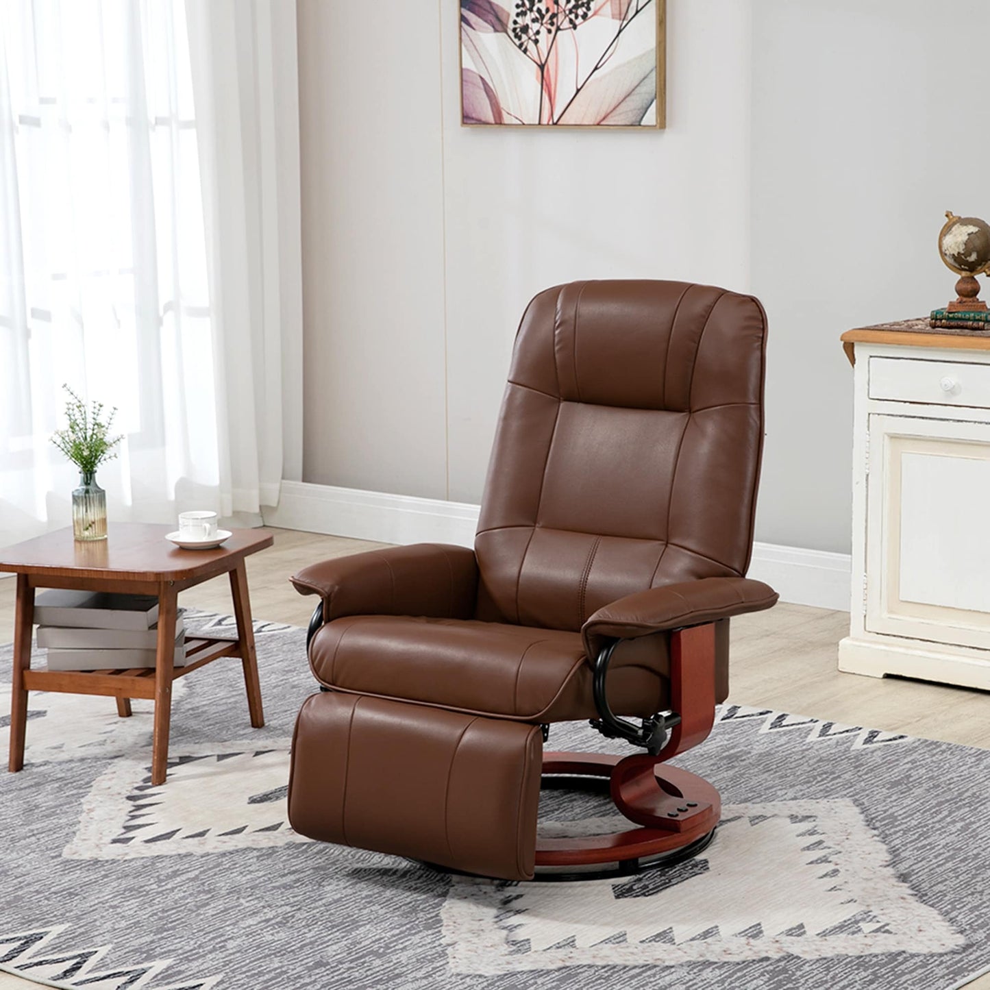 Fauteuil inclinable pivotant à base manuelle réglable en simili cuir avec repose-pieds confortable et relaxant de la marque HomCom