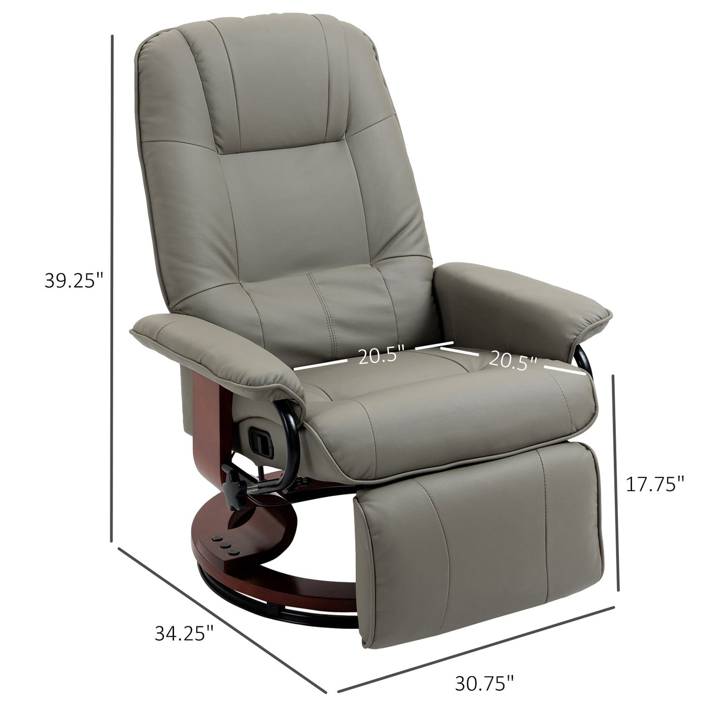 Fauteuil inclinable pivotant à base manuelle réglable en simili cuir avec repose-pieds confortable et relaxant de la marque HomCom