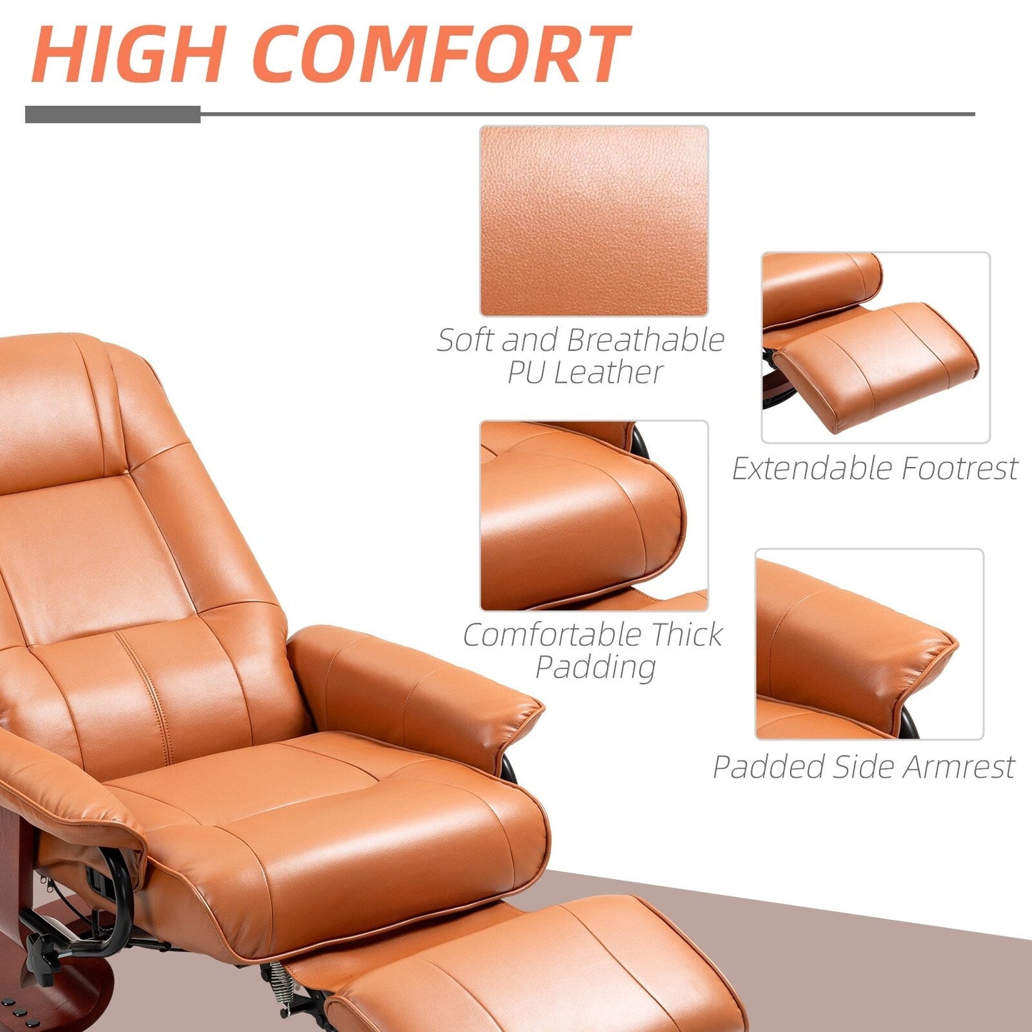 Fauteuil inclinable pivotant à base manuelle réglable en simili cuir avec repose-pieds confortable et relaxant de la marque HomCom
