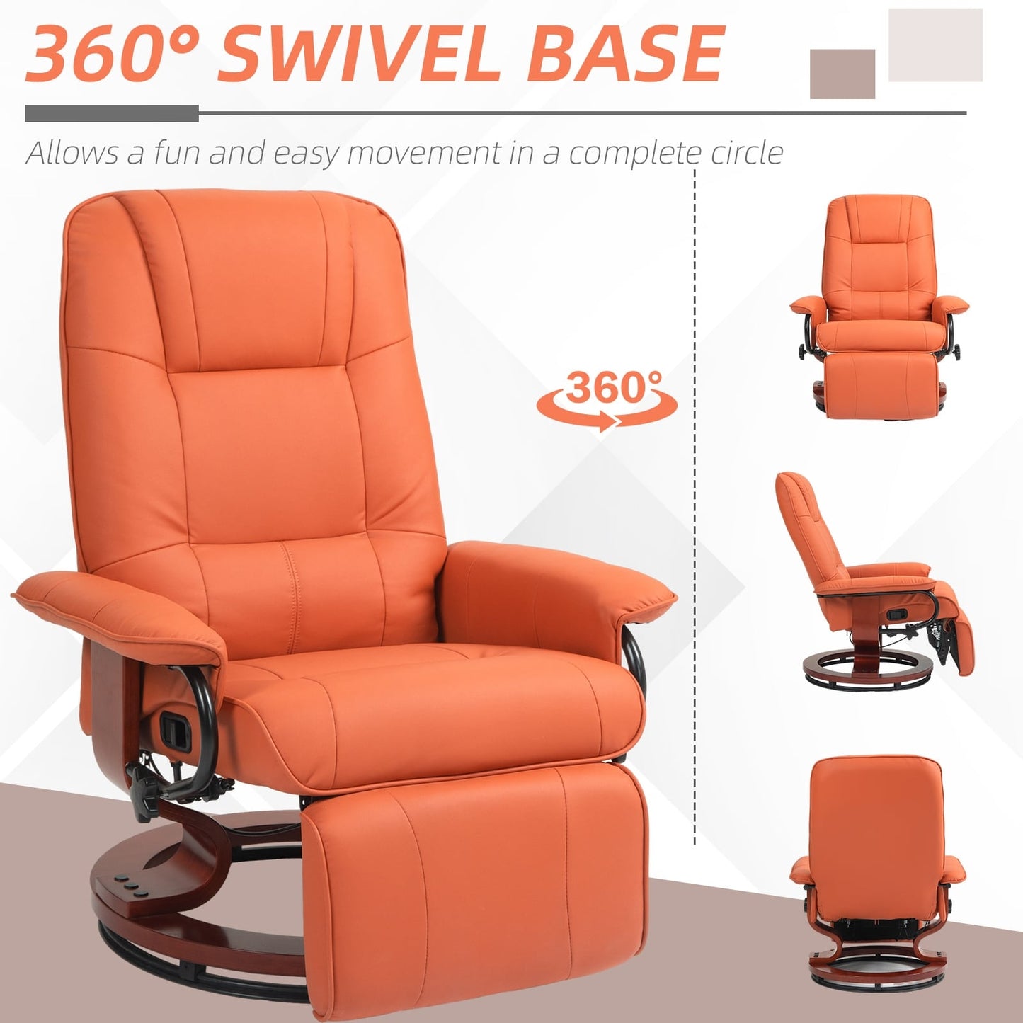 Fauteuil inclinable pivotant à base manuelle réglable en simili cuir avec repose-pieds confortable et relaxant de la marque HomCom