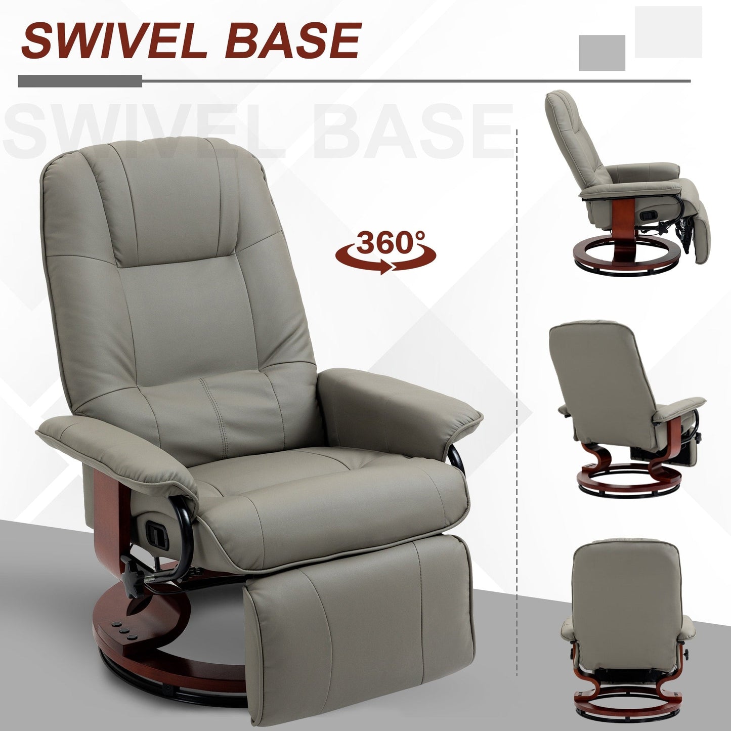 Fauteuil inclinable pivotant à base manuelle réglable en simili cuir avec repose-pieds confortable et relaxant de la marque HomCom