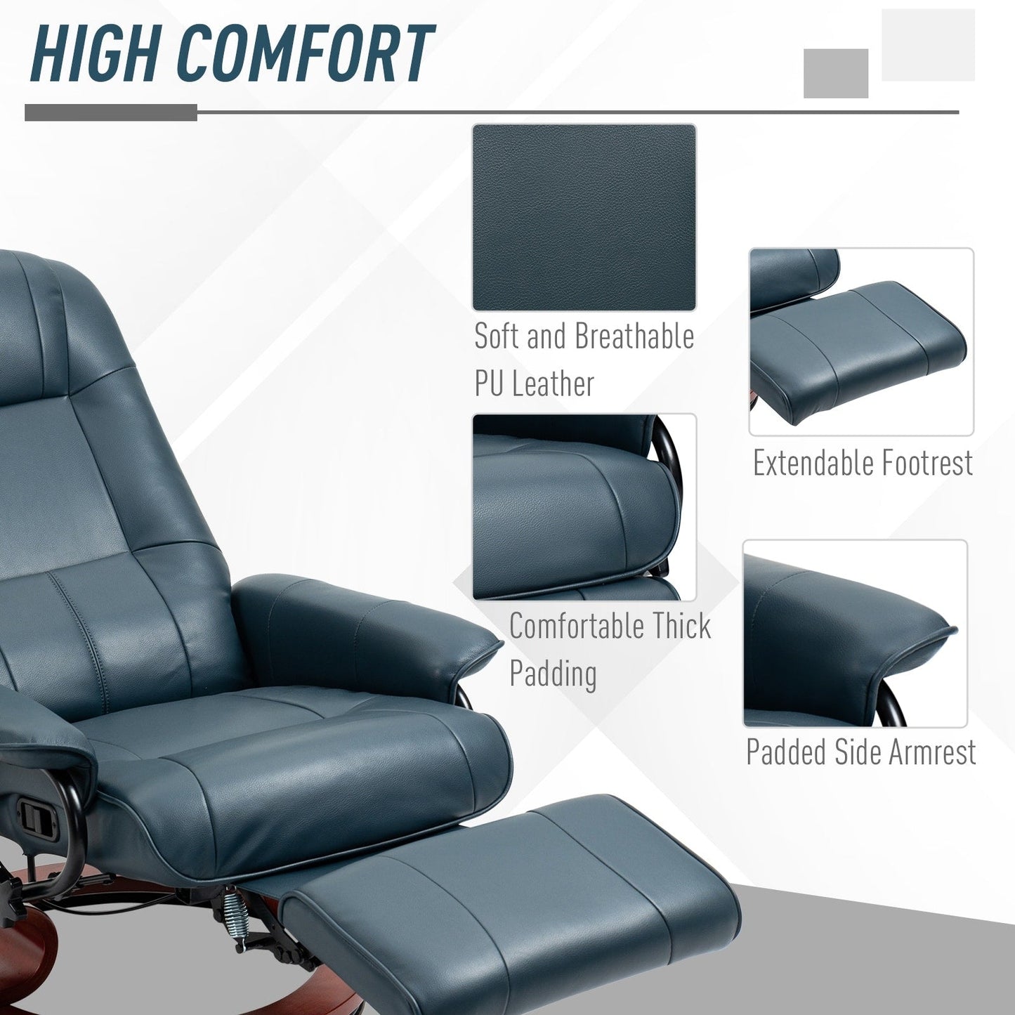 Fauteuil inclinable pivotant à base manuelle réglable en simili cuir avec repose-pieds confortable et relaxant de la marque HomCom