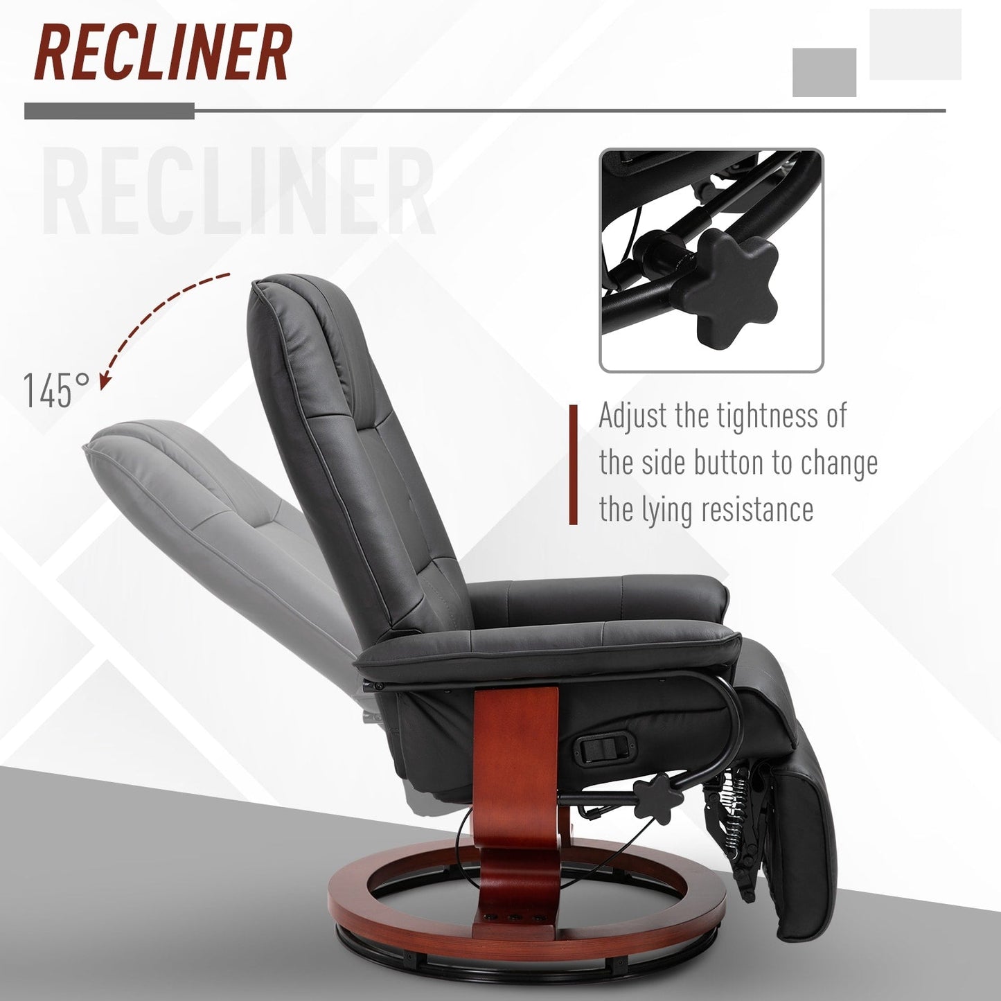 Fauteuil inclinable pivotant à base manuelle réglable en simili cuir avec repose-pieds confortable et relaxant de la marque HomCom