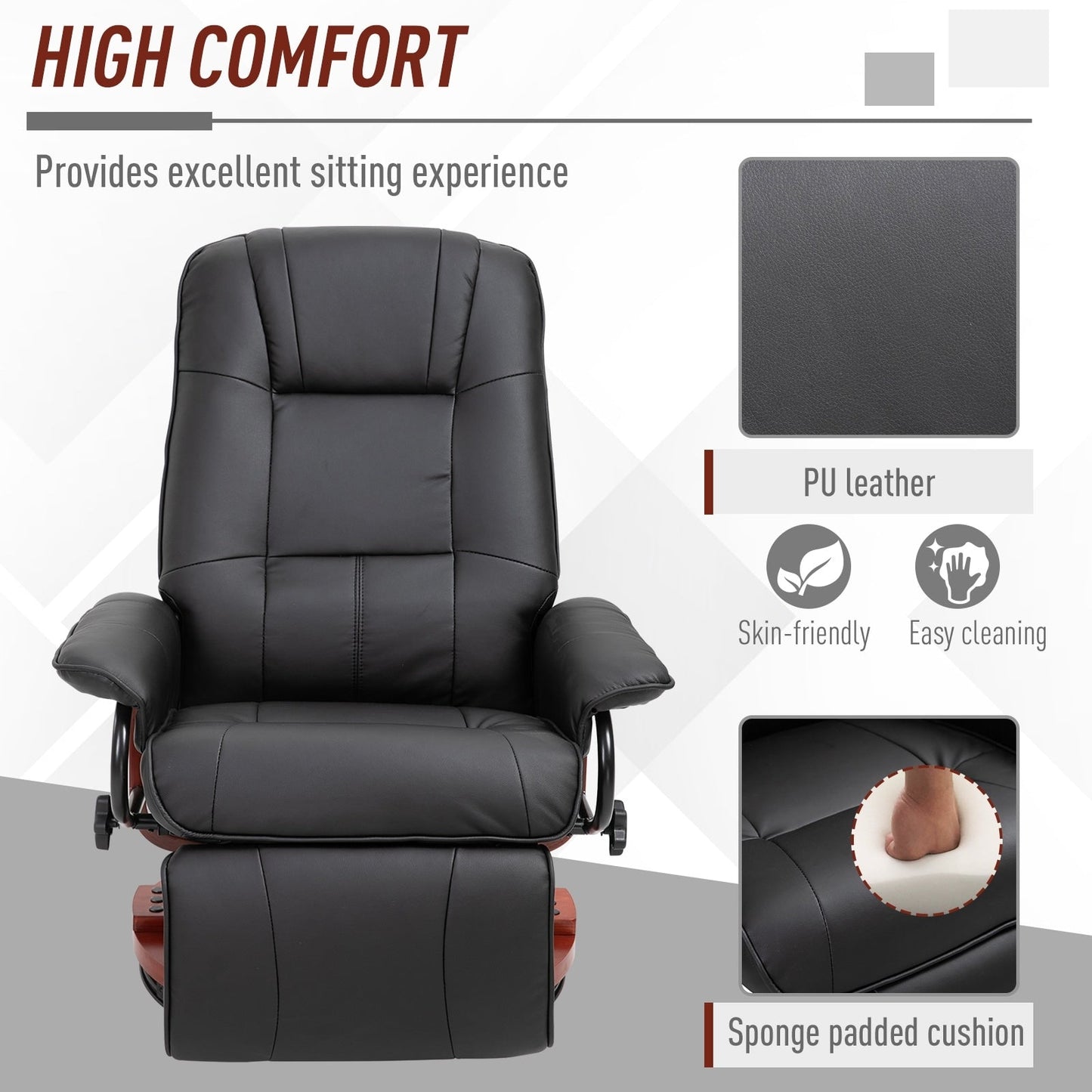 Fauteuil inclinable pivotant à base manuelle réglable en simili cuir avec repose-pieds confortable et relaxant de la marque HomCom