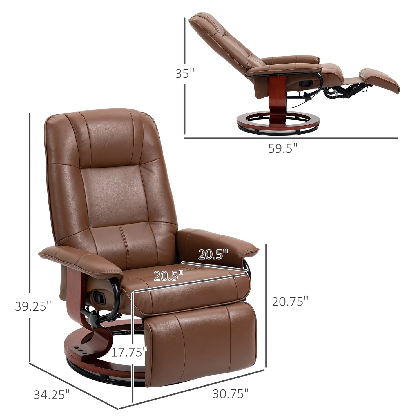 Fauteuil inclinable pivotant à base manuelle réglable en simili cuir avec repose-pieds confortable et relaxant de la marque HomCom