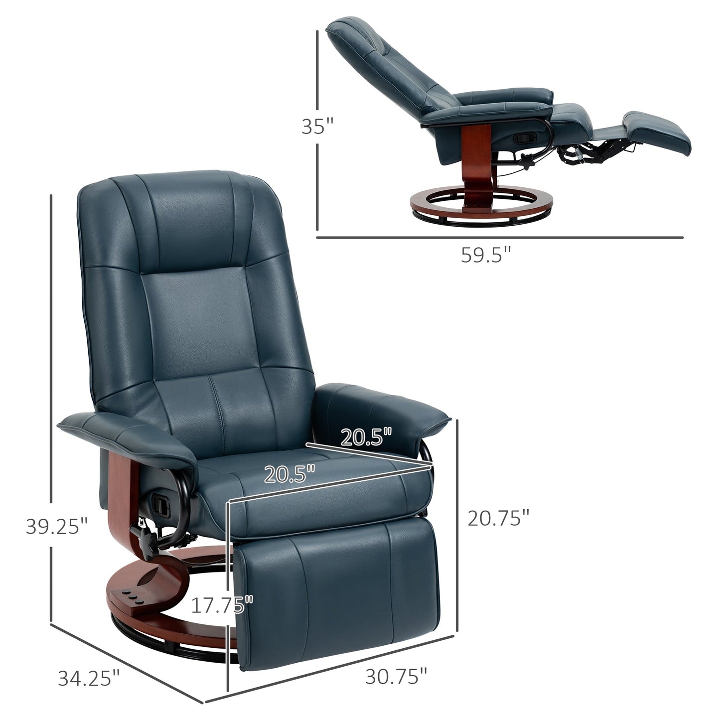 Fauteuil inclinable pivotant à base manuelle réglable en simili cuir avec repose-pieds confortable et relaxant de la marque HomCom