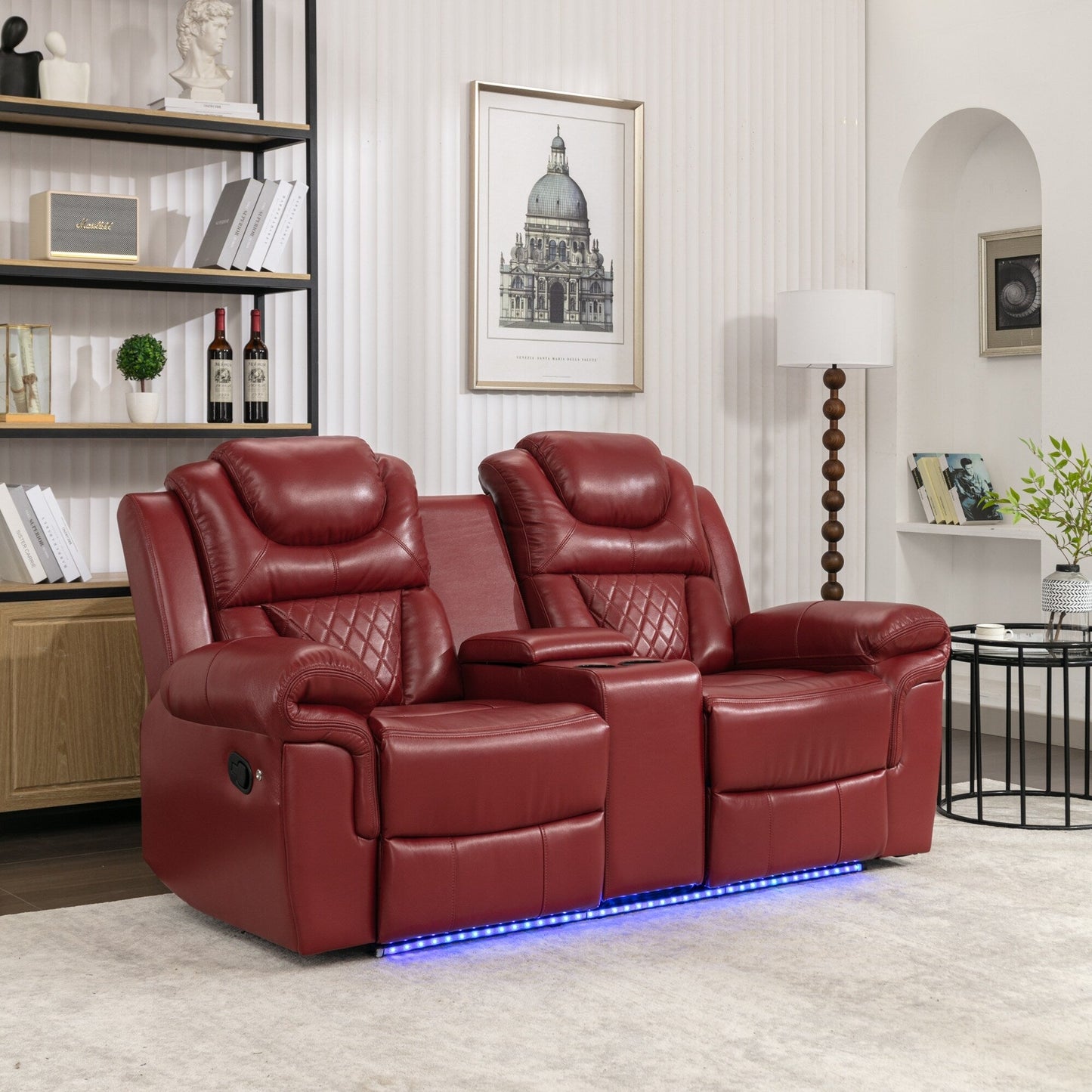 Fauteuil inclinable manuel pour cinéma maison avec rangement intégré.