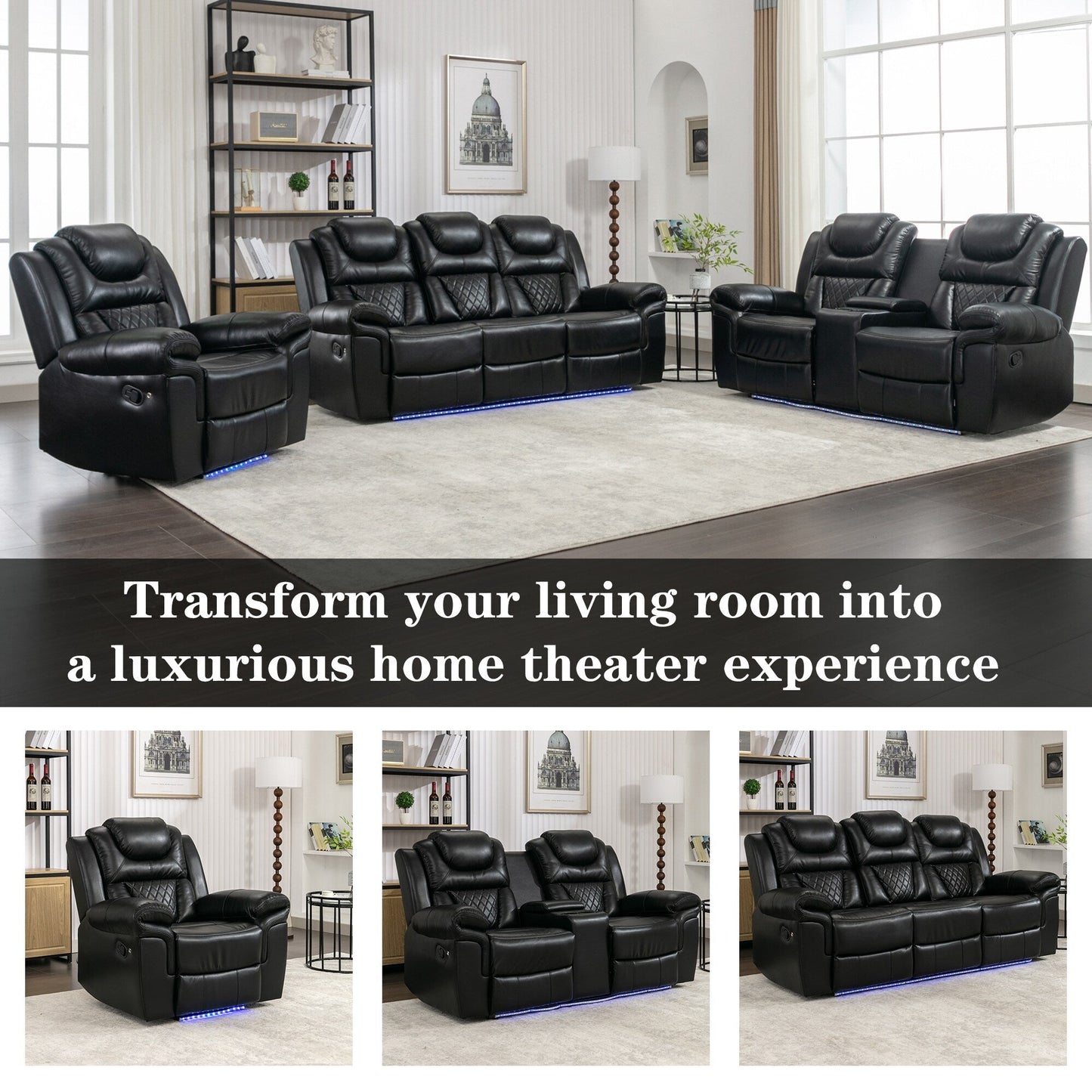 Fauteuil inclinable manuel pour cinéma maison avec rangement intégré.