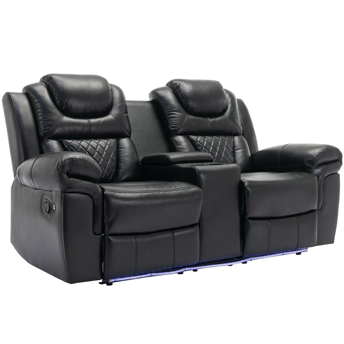 Fauteuil inclinable manuel pour cinéma maison avec rangement intégré.