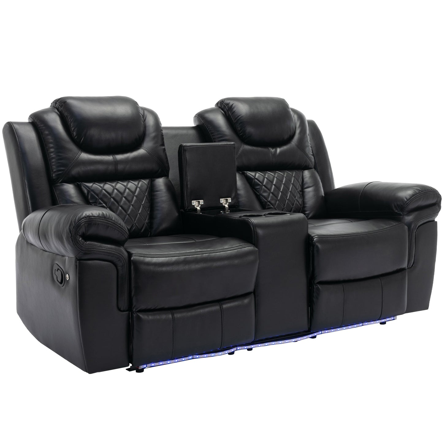 Fauteuil inclinable manuel pour cinéma maison avec rangement intégré.