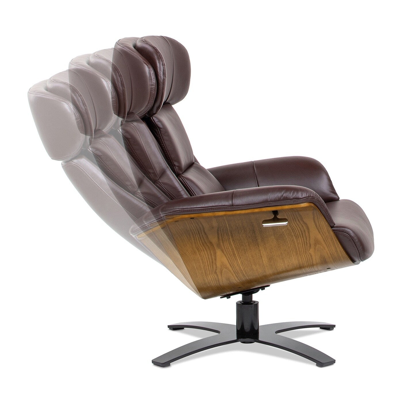 Fauteuil inclinable de salon Jovan en cuir véritable avec structure en bois incurvé de 31,5 pouces