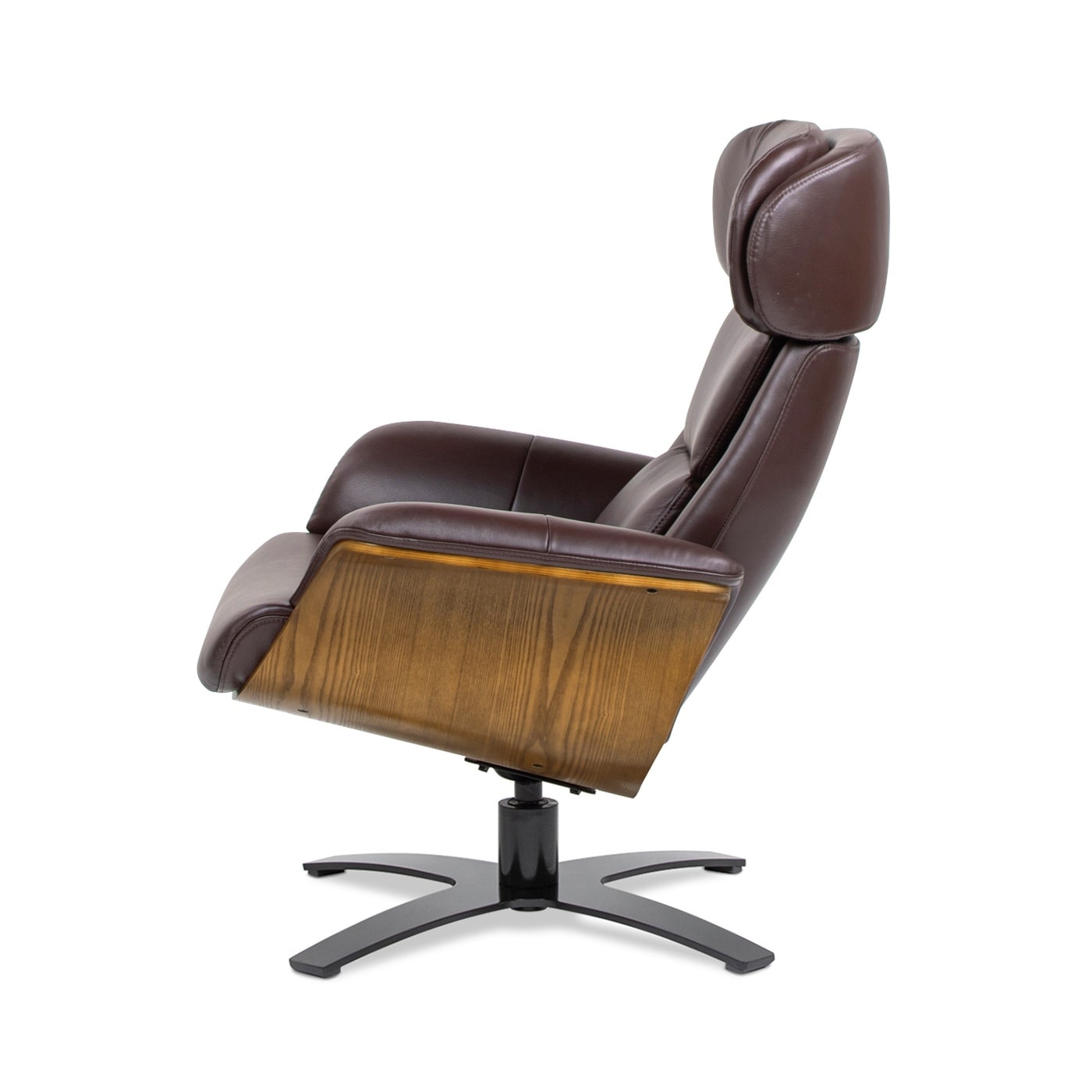 Fauteuil inclinable de salon Jovan en cuir véritable avec structure en bois incurvé de 31,5 pouces