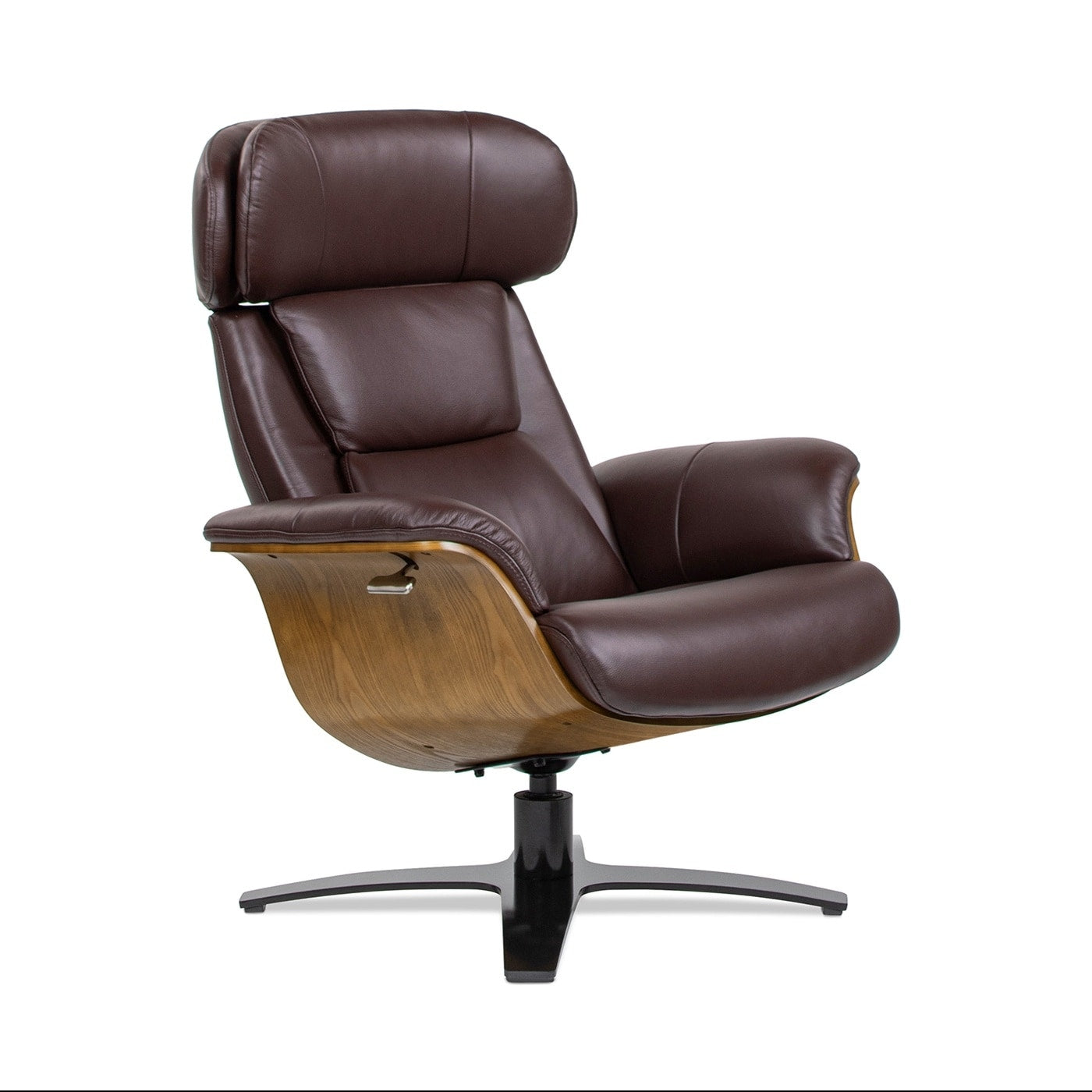 Fauteuil inclinable de salon Jovan en cuir véritable avec structure en bois incurvé de 31,5 pouces