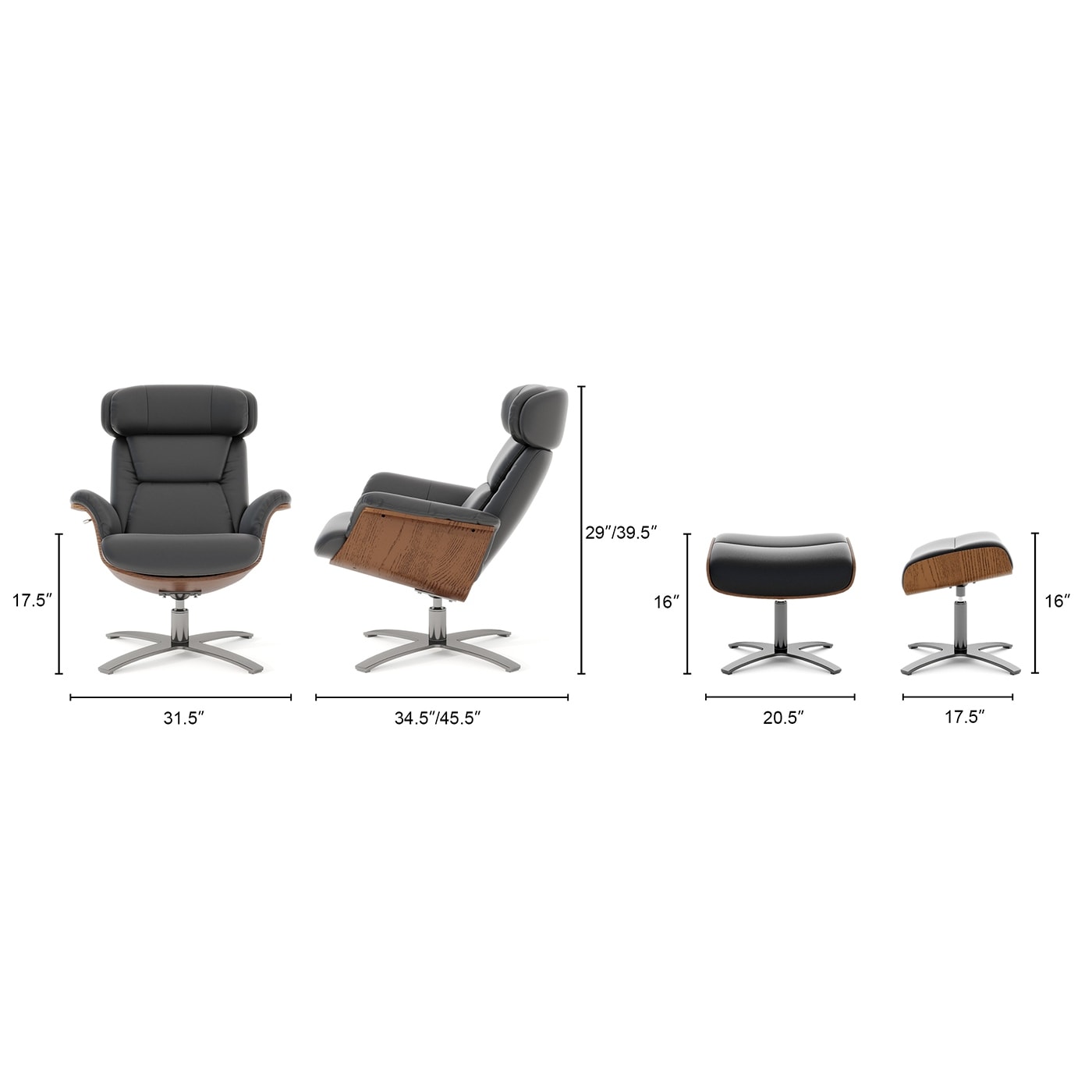 Fauteuil inclinable et repose-pieds Jovan en cuir véritable de 31,5 pouces