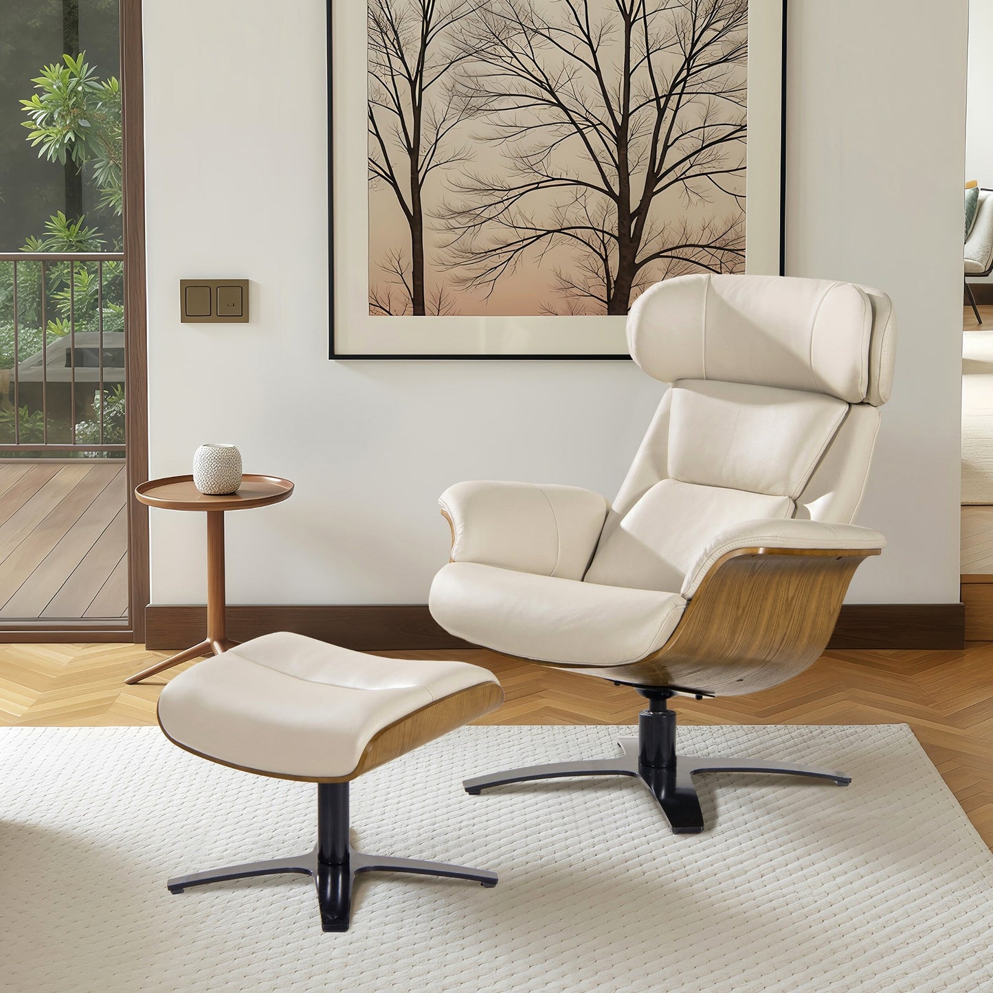 Fauteuil inclinable et repose-pieds Jovan en cuir véritable de 31,5 pouces