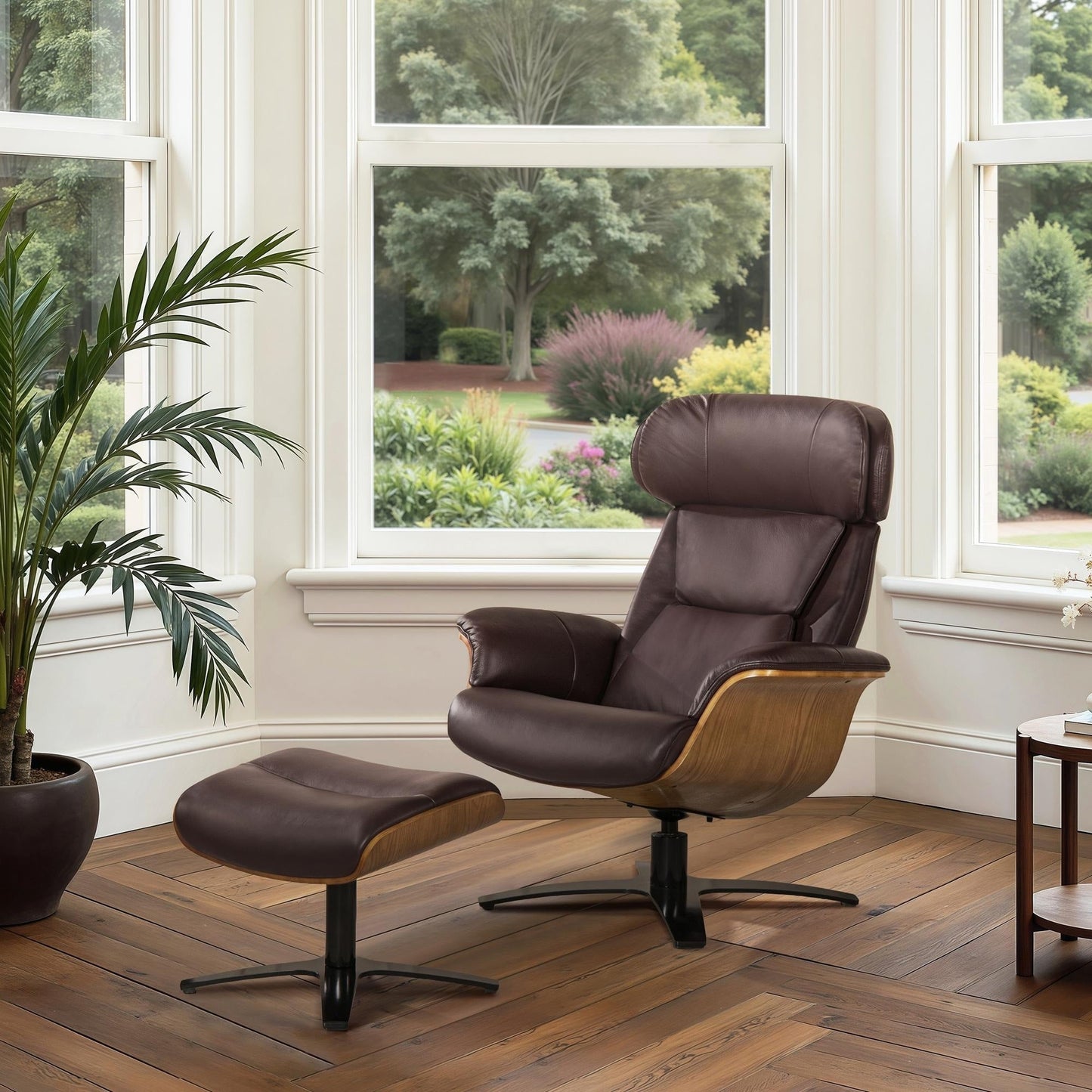 Fauteuil inclinable et repose-pieds Jovan en cuir véritable de 31,5 pouces