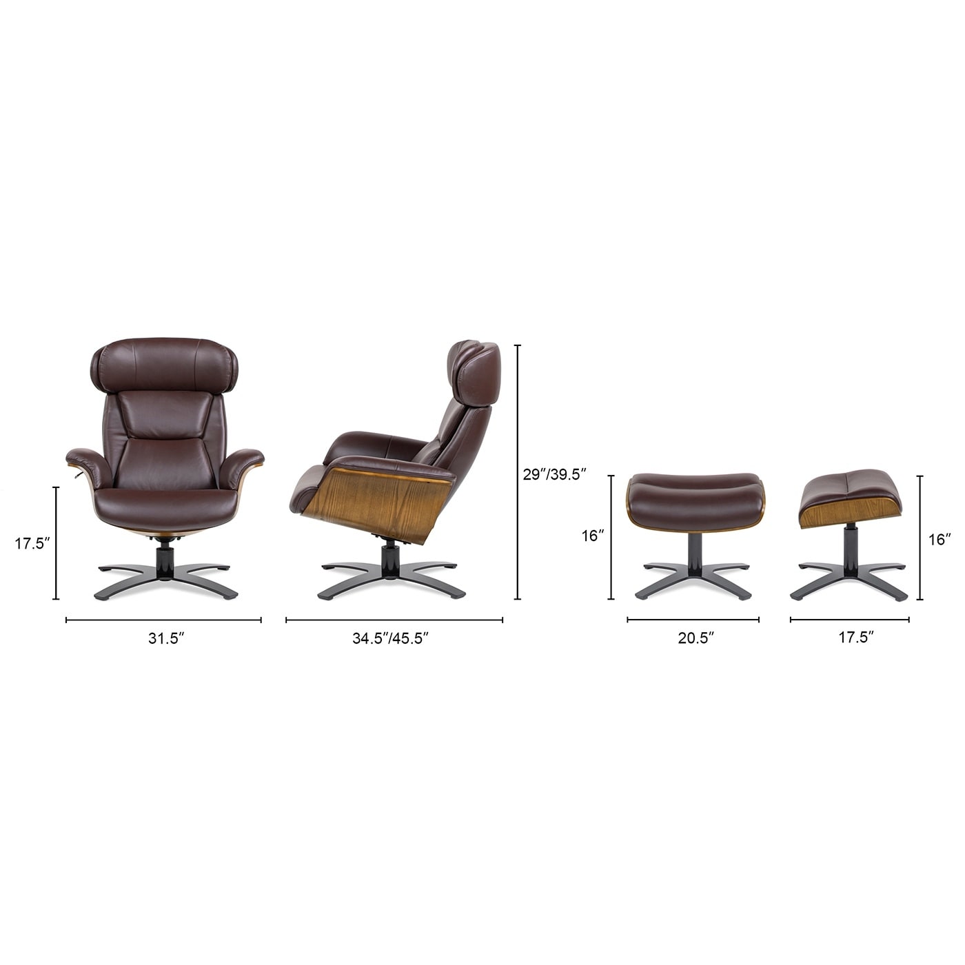 Fauteuil inclinable et repose-pieds Jovan en cuir véritable de 31,5 pouces