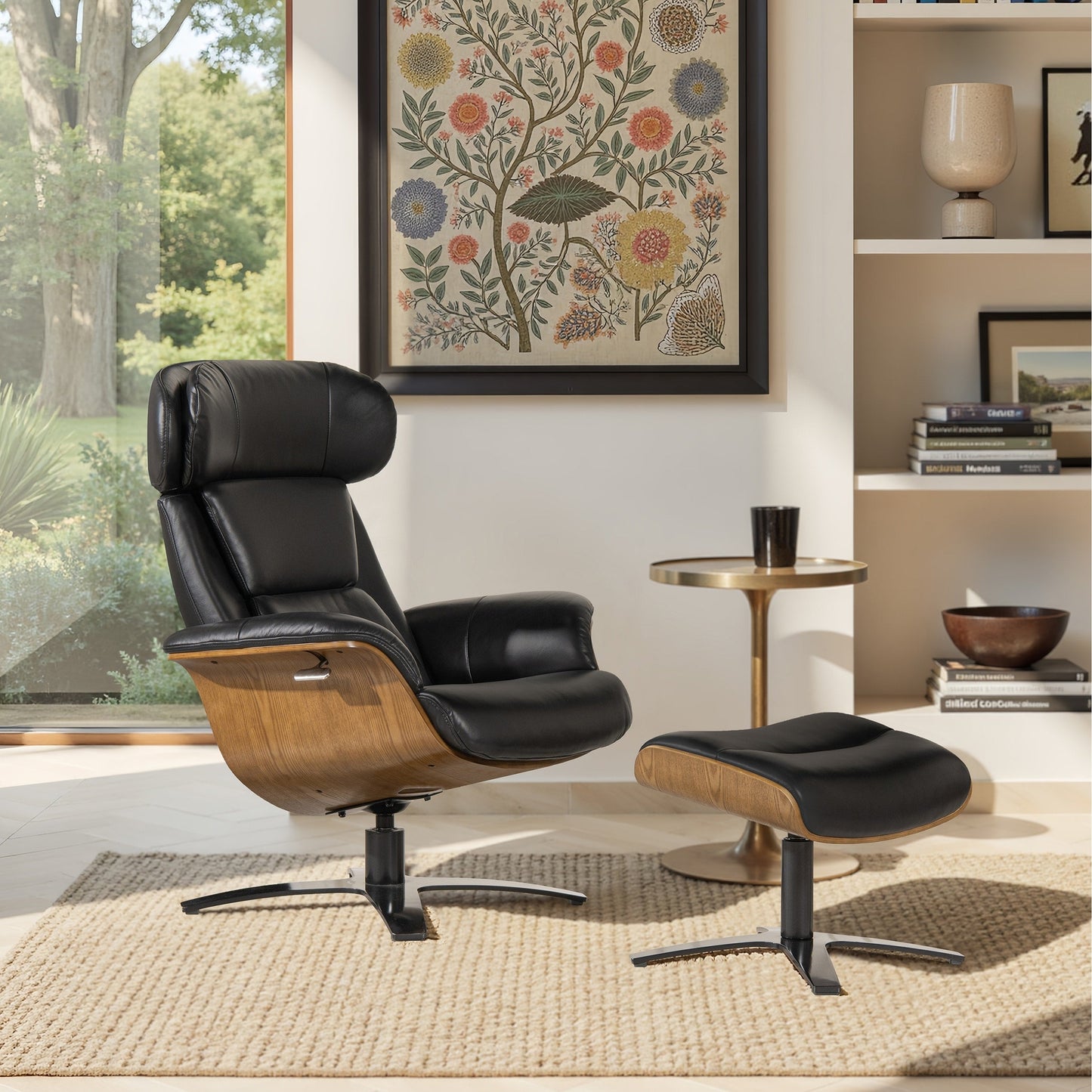 Fauteuil inclinable et repose-pieds Jovan en cuir véritable de 31,5 pouces