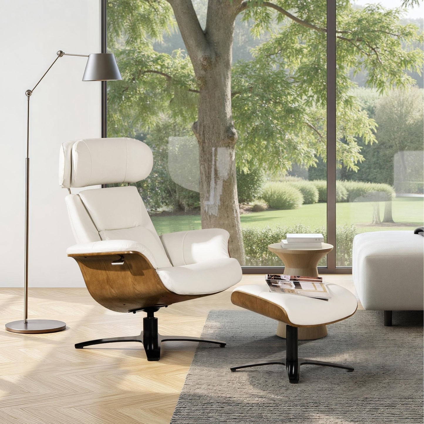 Fauteuil inclinable et repose-pieds Jovan en cuir véritable de 31,5 pouces