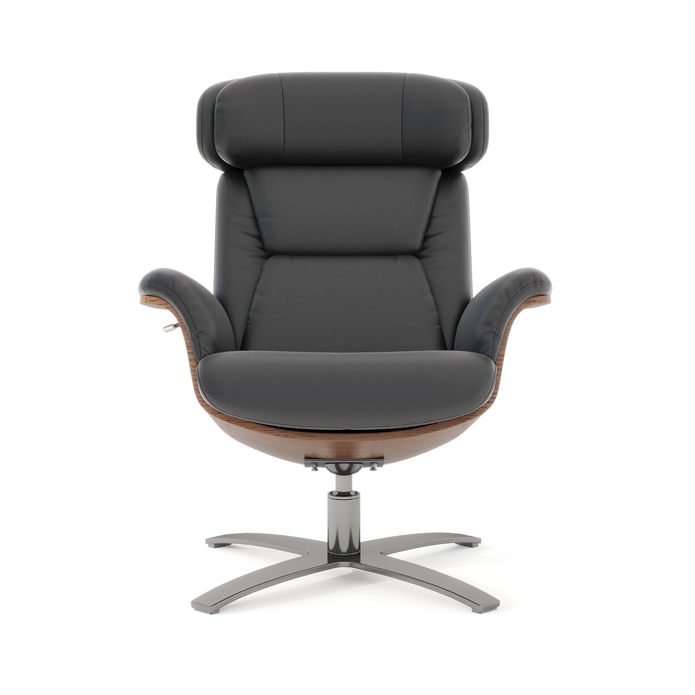 Fauteuil inclinable de salon Jovan en cuir véritable avec structure en bois incurvé de 31,5 pouces