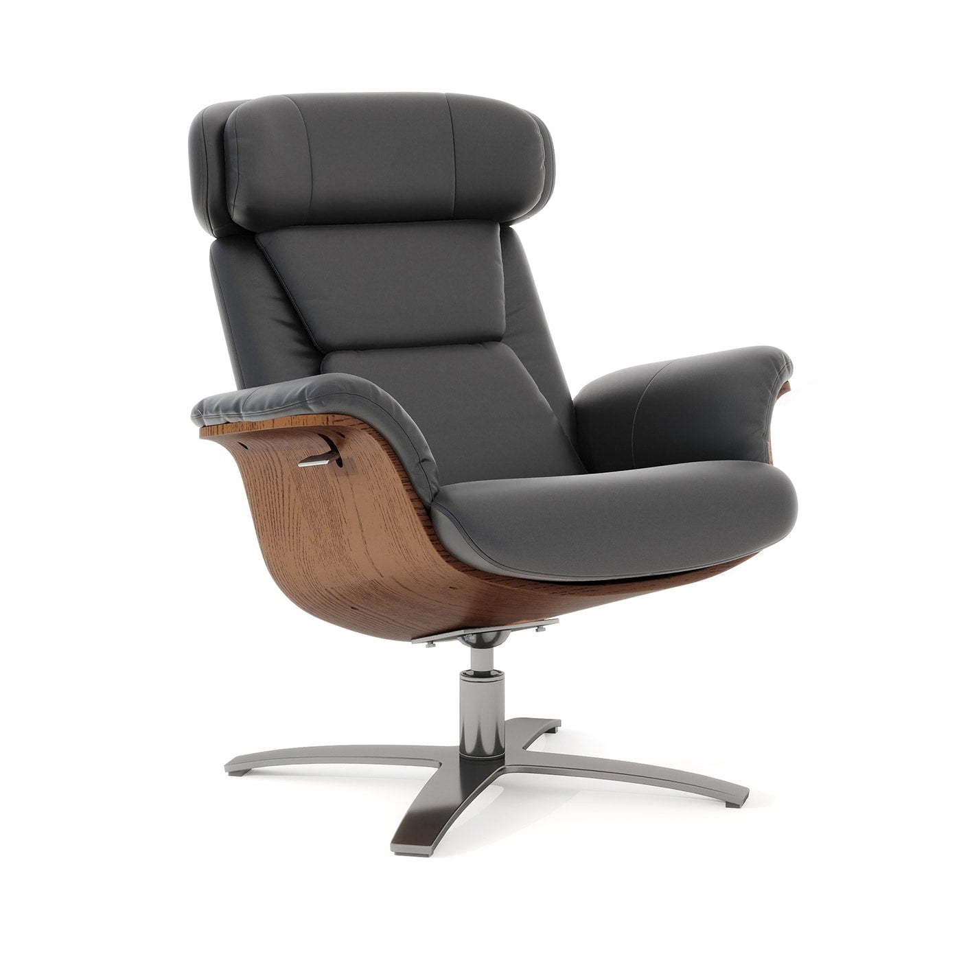 Fauteuil inclinable de salon Jovan en cuir véritable avec structure en bois incurvé de 31,5 pouces