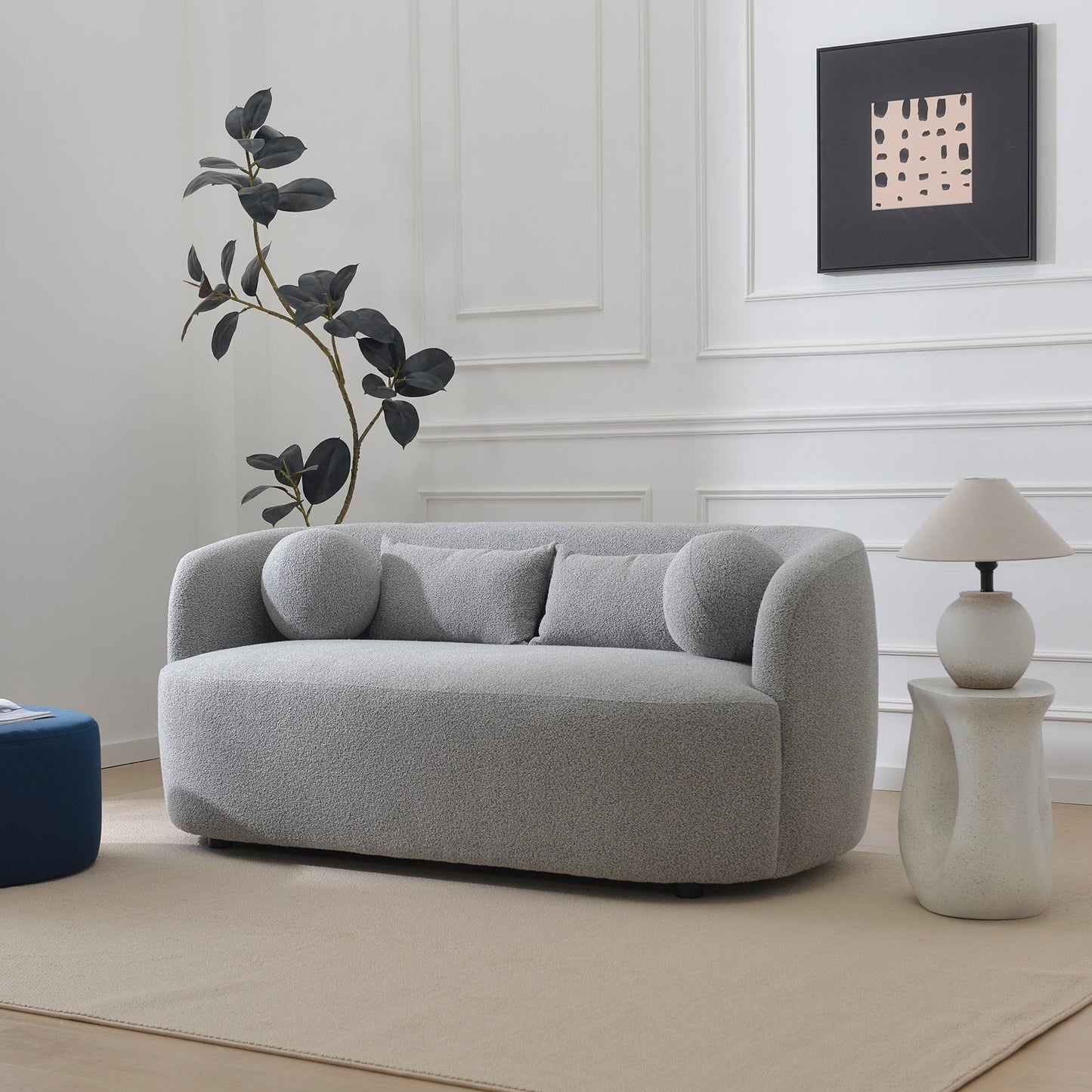 KINWELL Canapé 2 places en boucle avec coussins
