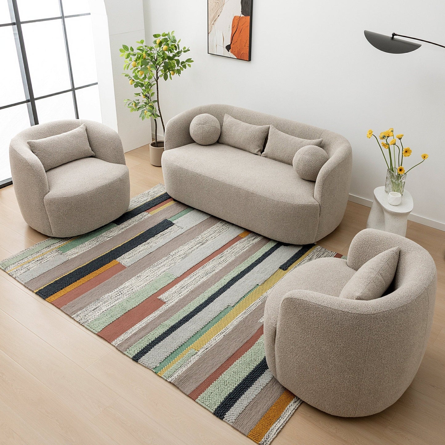 KINWELL Canapé 2 places en boucle avec coussins