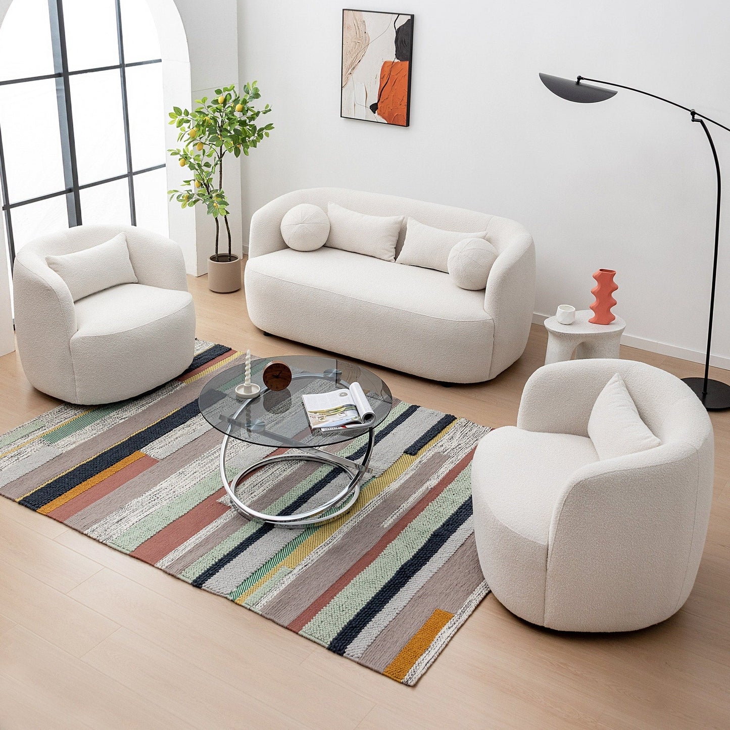 KINWELL Canapé 2 places en boucle avec coussins