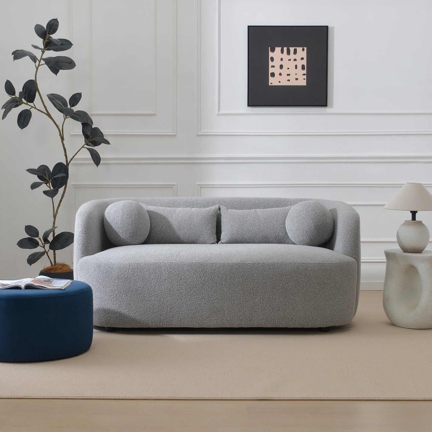 KINWELL Canapé 2 places en boucle avec coussins