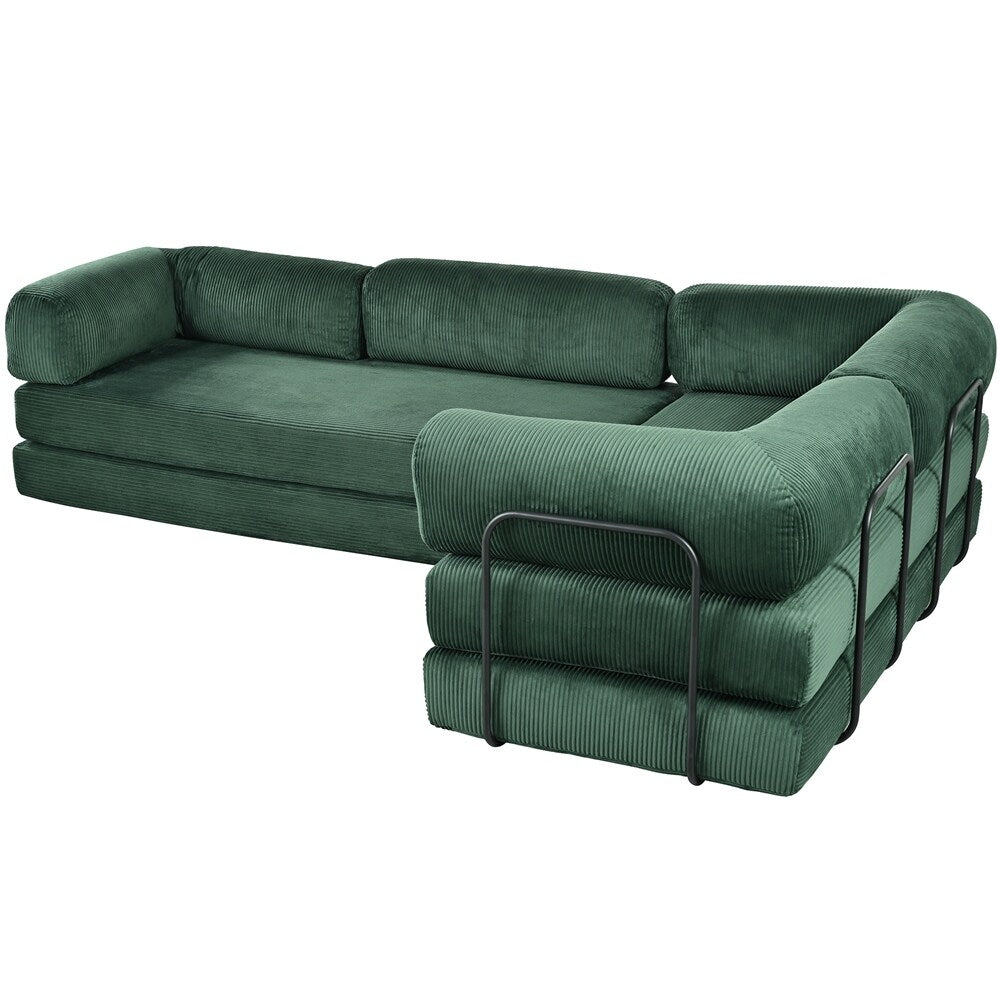 Canapé-lit modulable en forme de L en tissu cordou