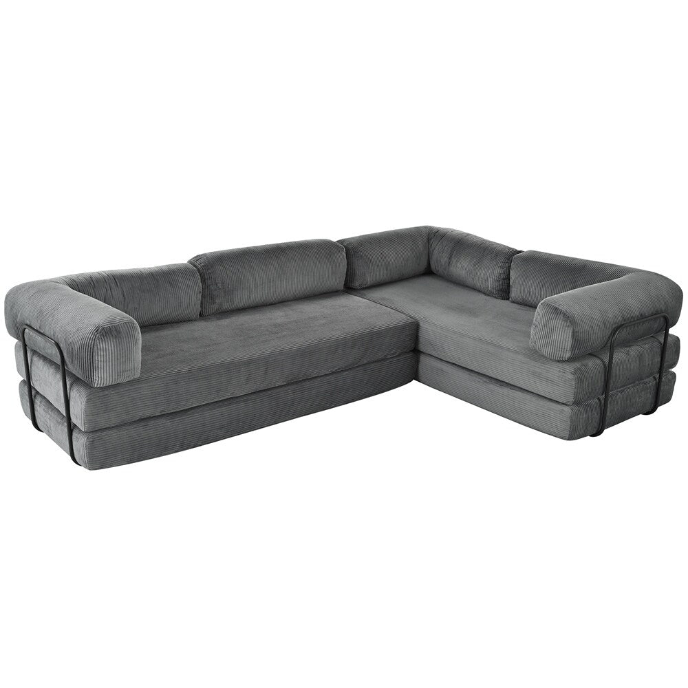Canapé-lit modulable en forme de L en tissu cordou