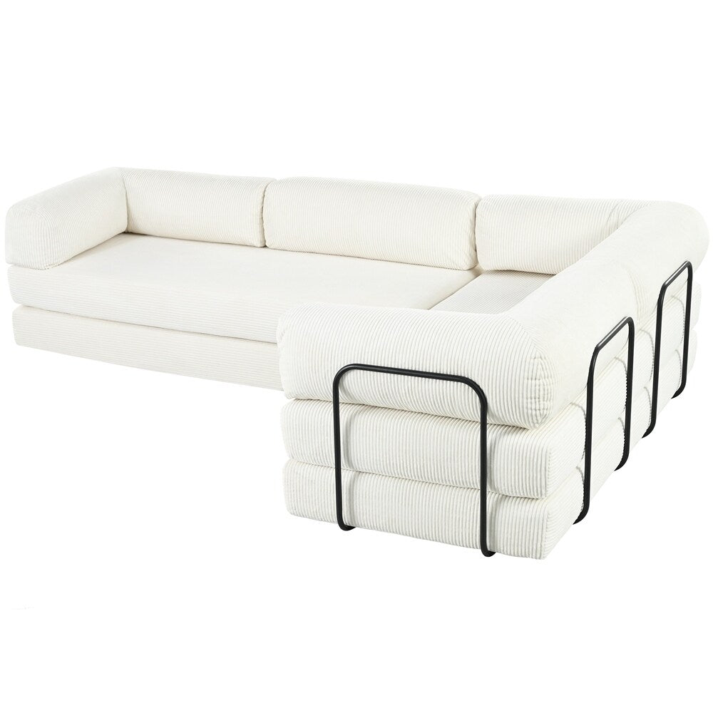 Canapé-lit modulable en forme de L en tissu cordou