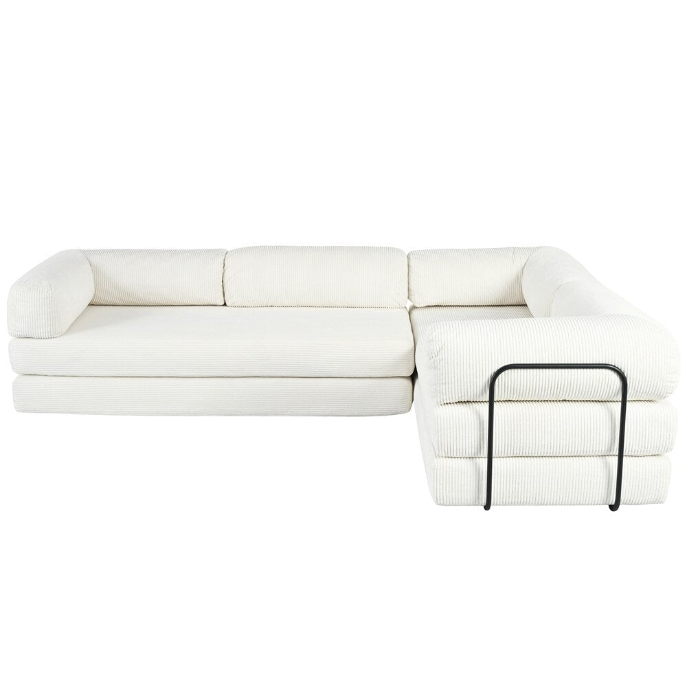 Canapé-lit modulable en forme de L en tissu cordou