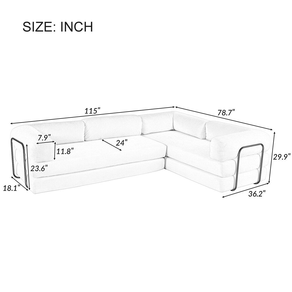 Canapé-lit modulable en forme de L en tissu cordou
