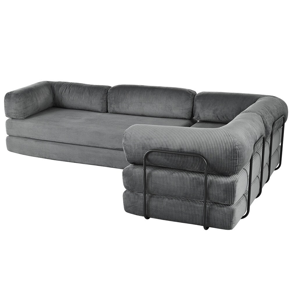 Canapé-lit modulable en forme de L en tissu cordou