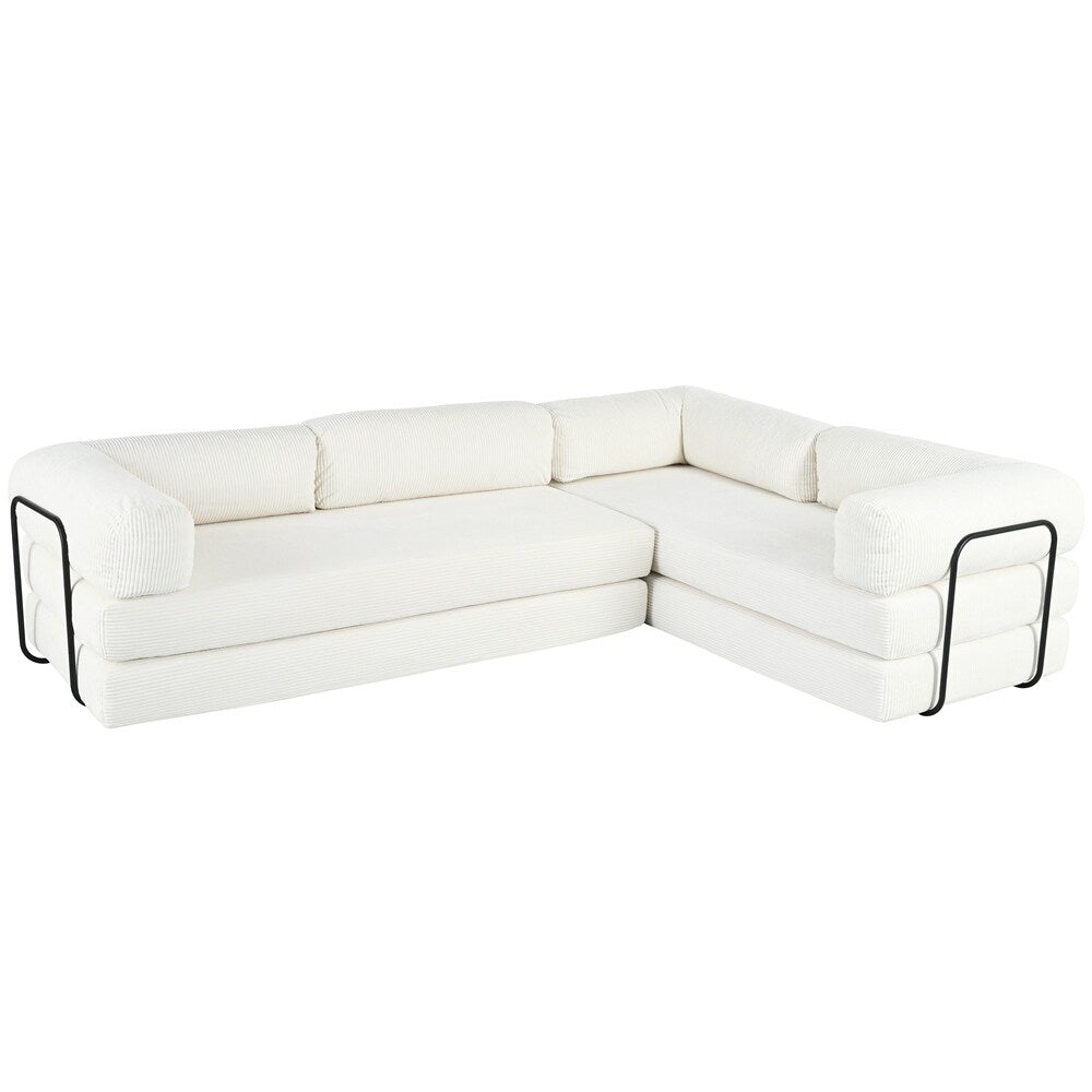 Canapé-lit modulable en forme de L en tissu cordou