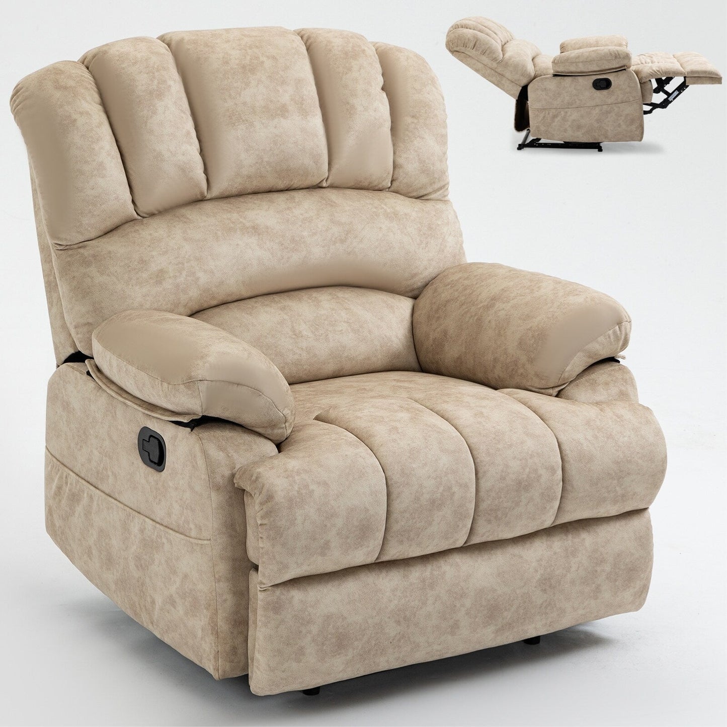 Grand fauteuil inclinable manuel pour adulte, confortable canapé inclinable individuel en tissu, fauteuil inclinable surrempli pour salon.