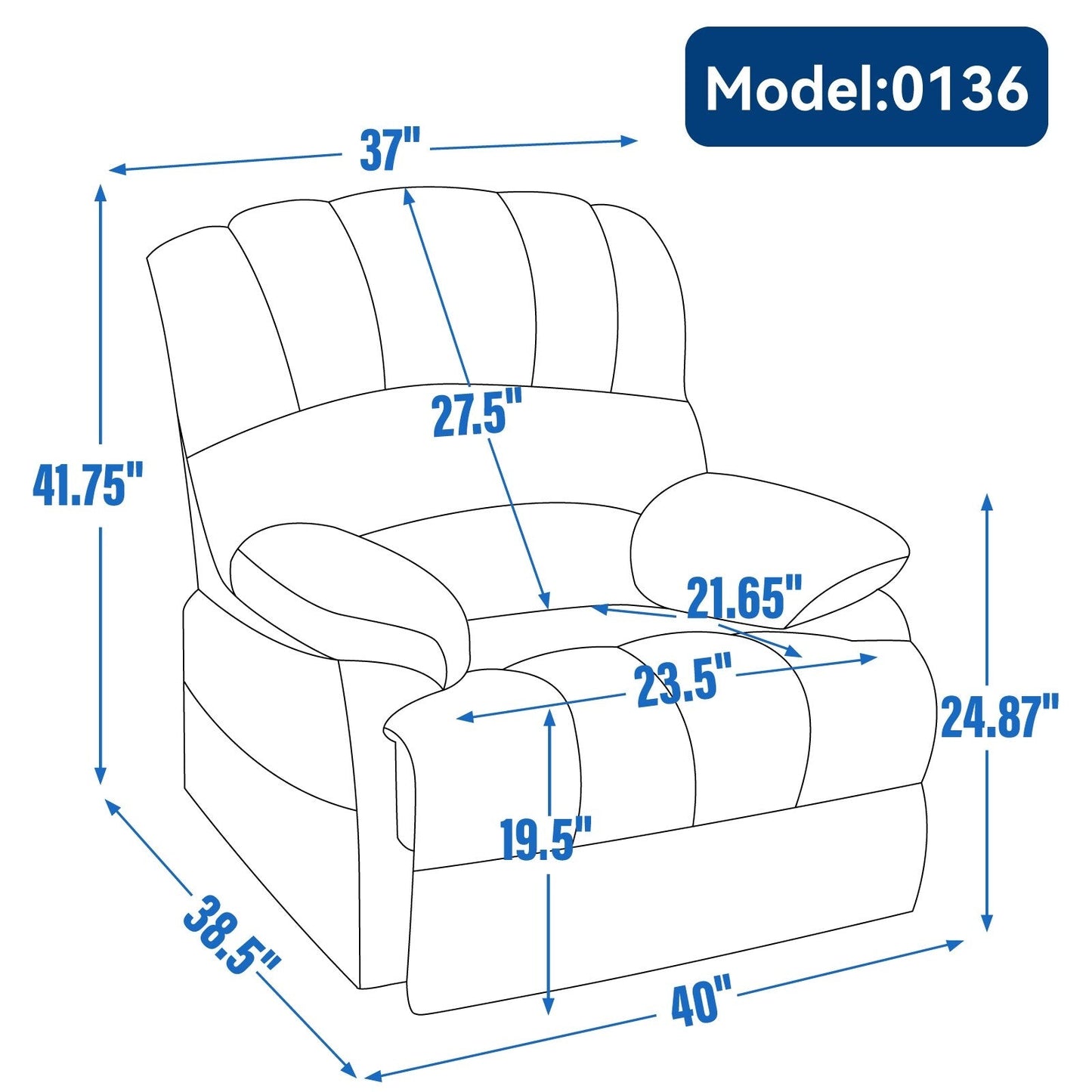 Grand fauteuil inclinable manuel pour adulte, confortable canapé inclinable individuel en tissu, fauteuil inclinable surrempli pour salon.