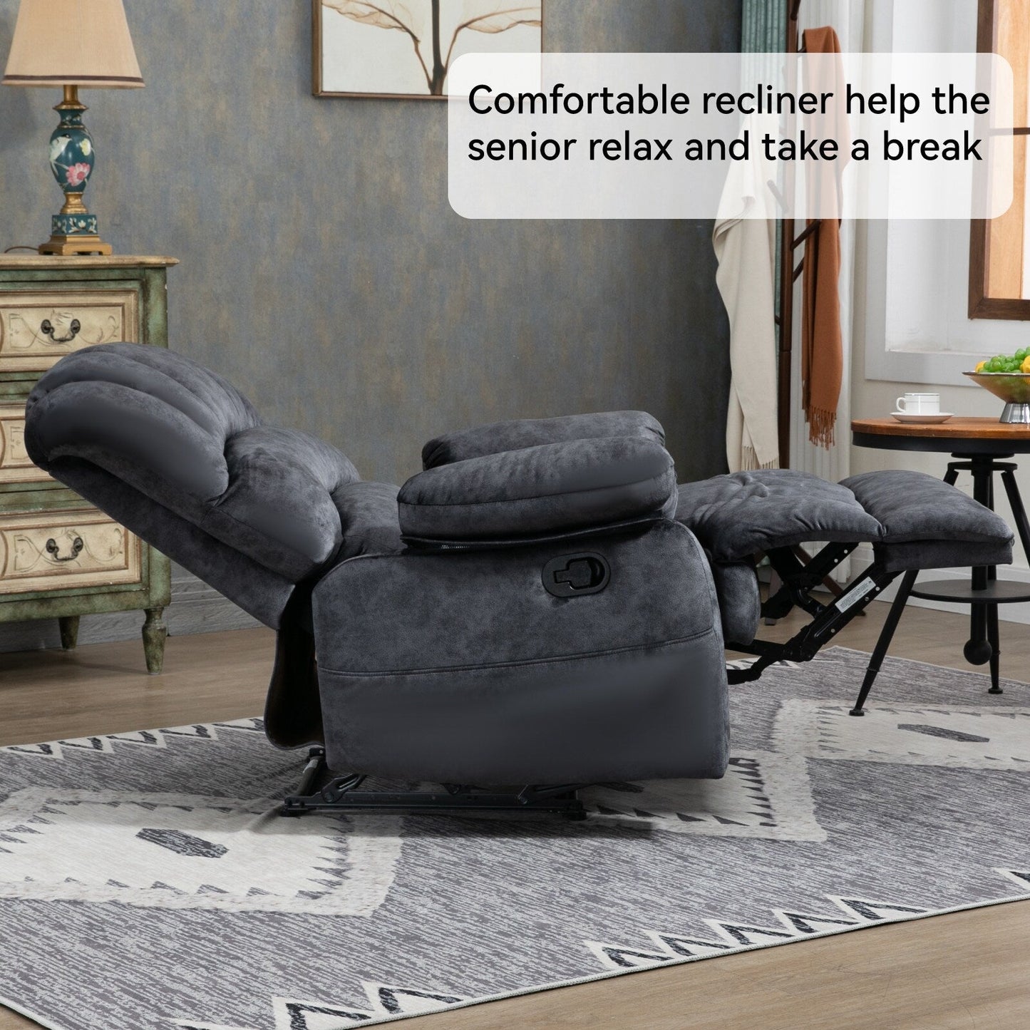 Grand fauteuil inclinable manuel pour adulte, confortable canapé inclinable individuel en tissu, fauteuil inclinable surrempli pour salon.