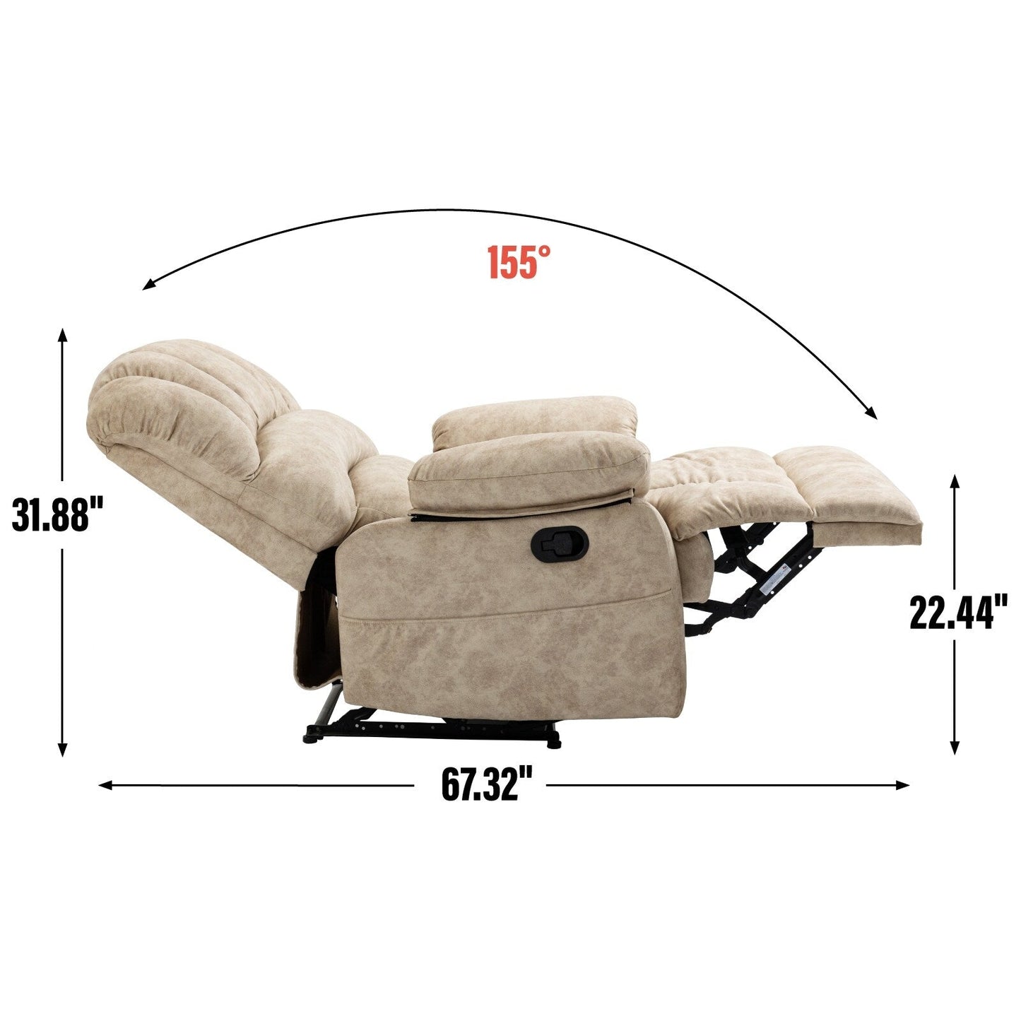 Grand fauteuil inclinable manuel pour adulte, confortable canapé inclinable individuel en tissu, fauteuil inclinable surrempli pour salon.